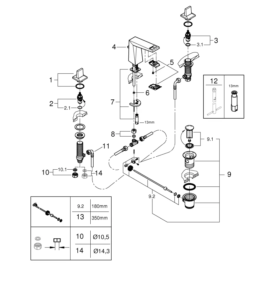 3-Loch-Waschtischbatterie Allure Brilliant 20626, Zugstangen-Ablaufgarnitur 1 1/4'', chrom 3-Loch-Waschtischbatterie Allure Brilliant 20626, Zugstangen-Ablaufgarnitur 1 1/4'', chrom