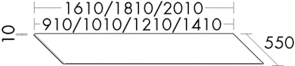 Glas-Konsolenplatte, Konsolenplatte einzel, 10 mm;Unterseite farbig lackiert;1 Beckenausschnitt, Tiefe: 550 mm, Breite: 2210 mm, Höhe: 10 mm
