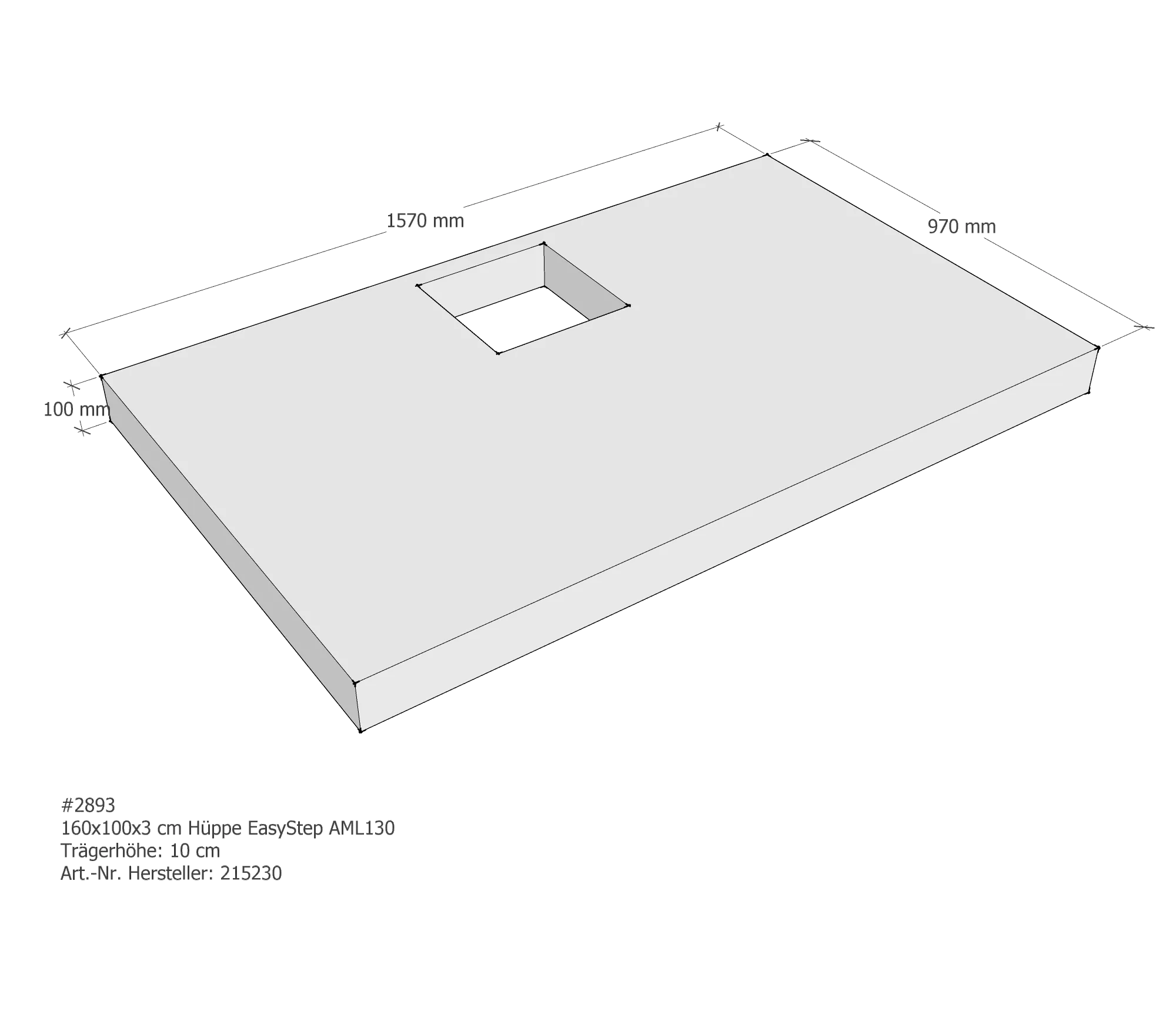 Duschwannenträger passend für Hüppe EasyStep 160 × 100 × 3 cm