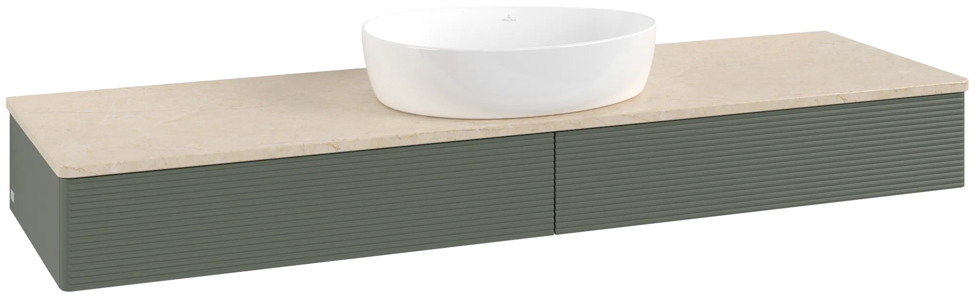 Villeroy & Boch Waschtischunterschrank „Antao“ 1600 × 190 × 500 mm Leaf Green Matt Lacquer, für Becken mittig, mit Beleuchtung