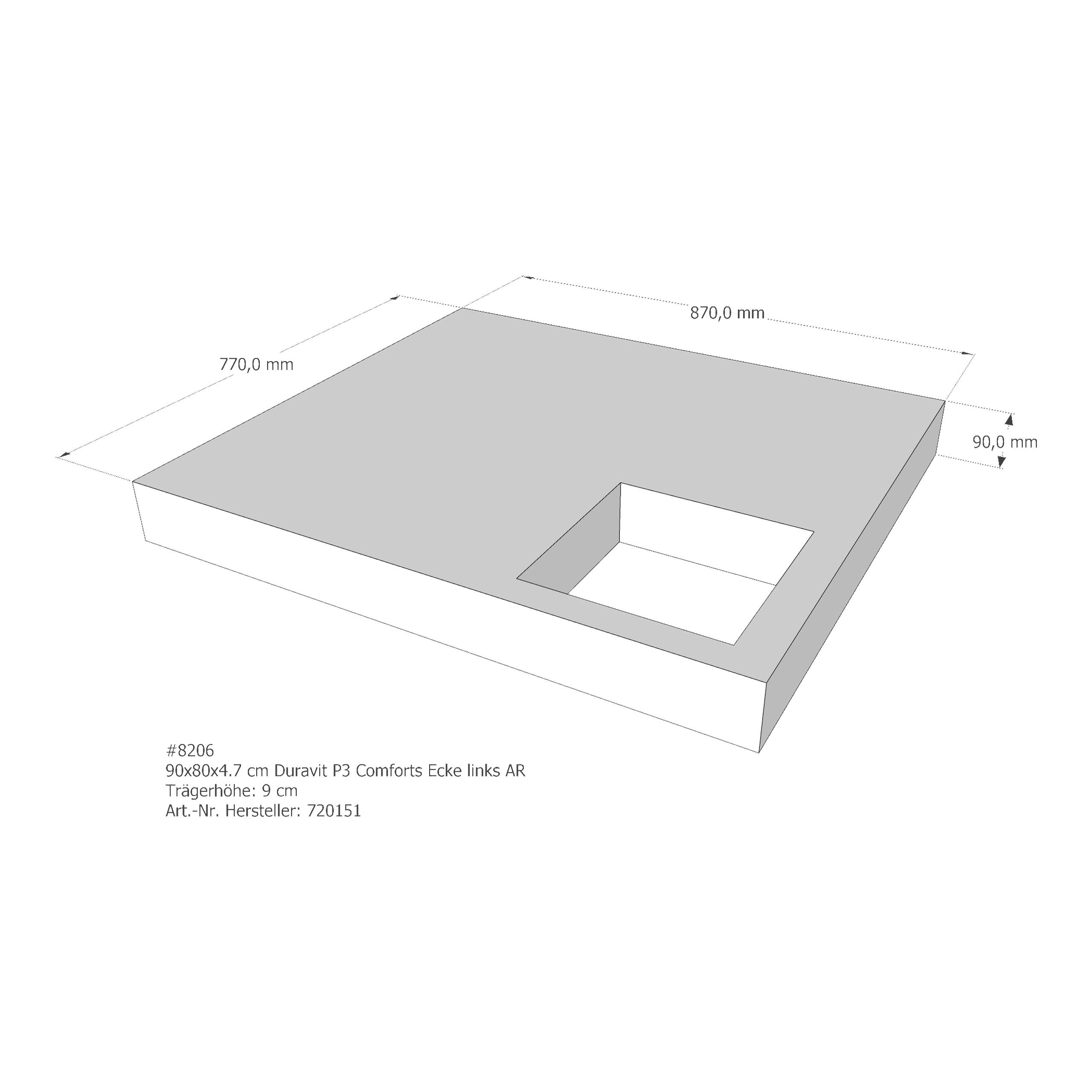 Duschwannenträger für Duravit P3 Comforts 90 × 80 × 4,7 cm
