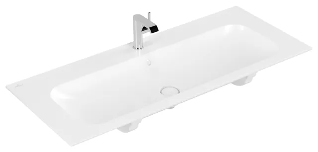 Villeroy & Boch Schrankwaschtisch aus TitanCeram „Finion“ 1200 × 500 × 160 mm, mit Hahnlochbohrung, Hahnlochposition mittig in Stone White, mit CeramicPlus Villeroy & Boch Schrankwaschtisch aus TitanCeram „Finion“ 1200 × 500 × 160 mm, mit Hahnlochbohrung, Hahnlochposition mittig in Stone White, mit CeramicPlus