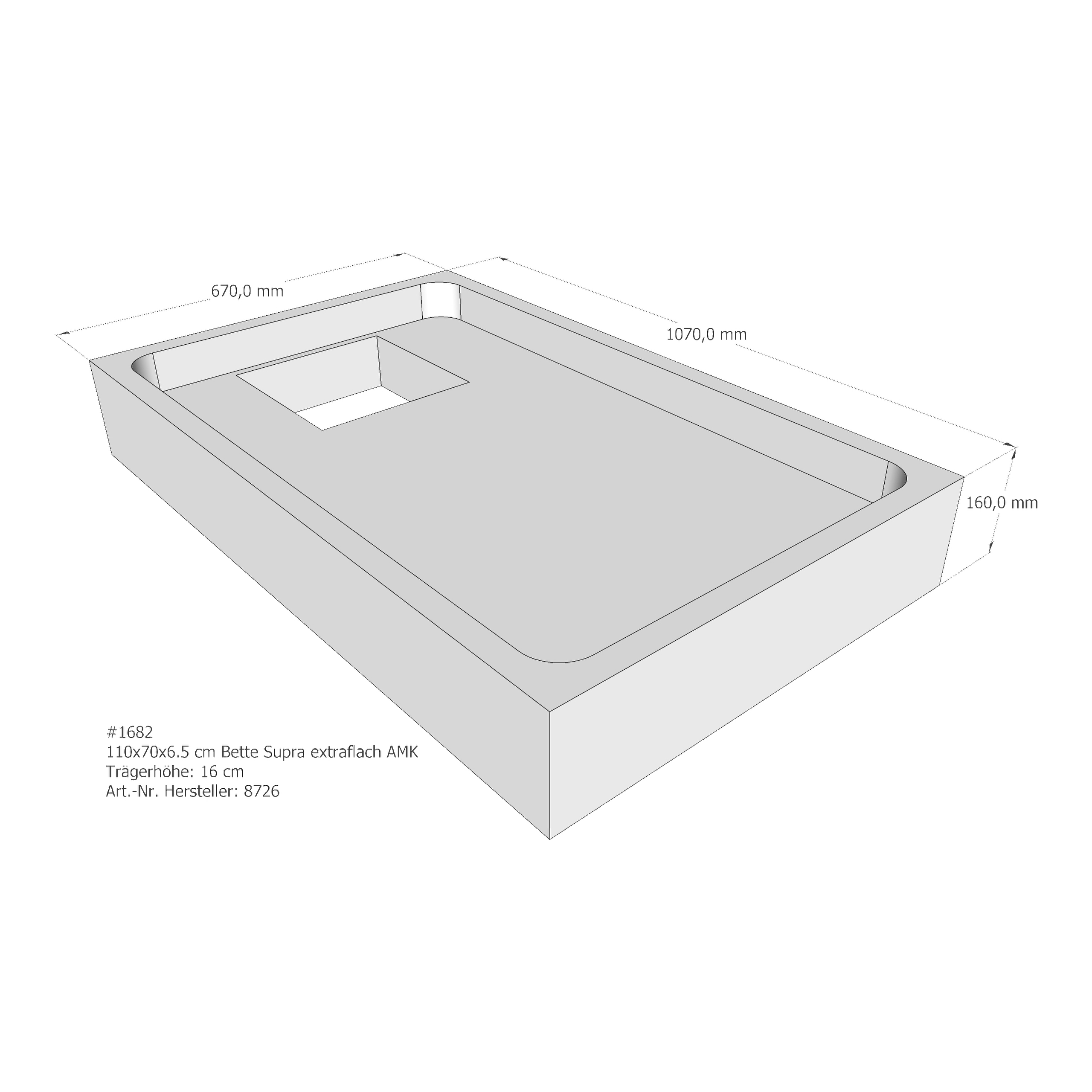 Duschwannenträger Bette BetteSupra (extraflach) 110x70x6,5 cm AMK210