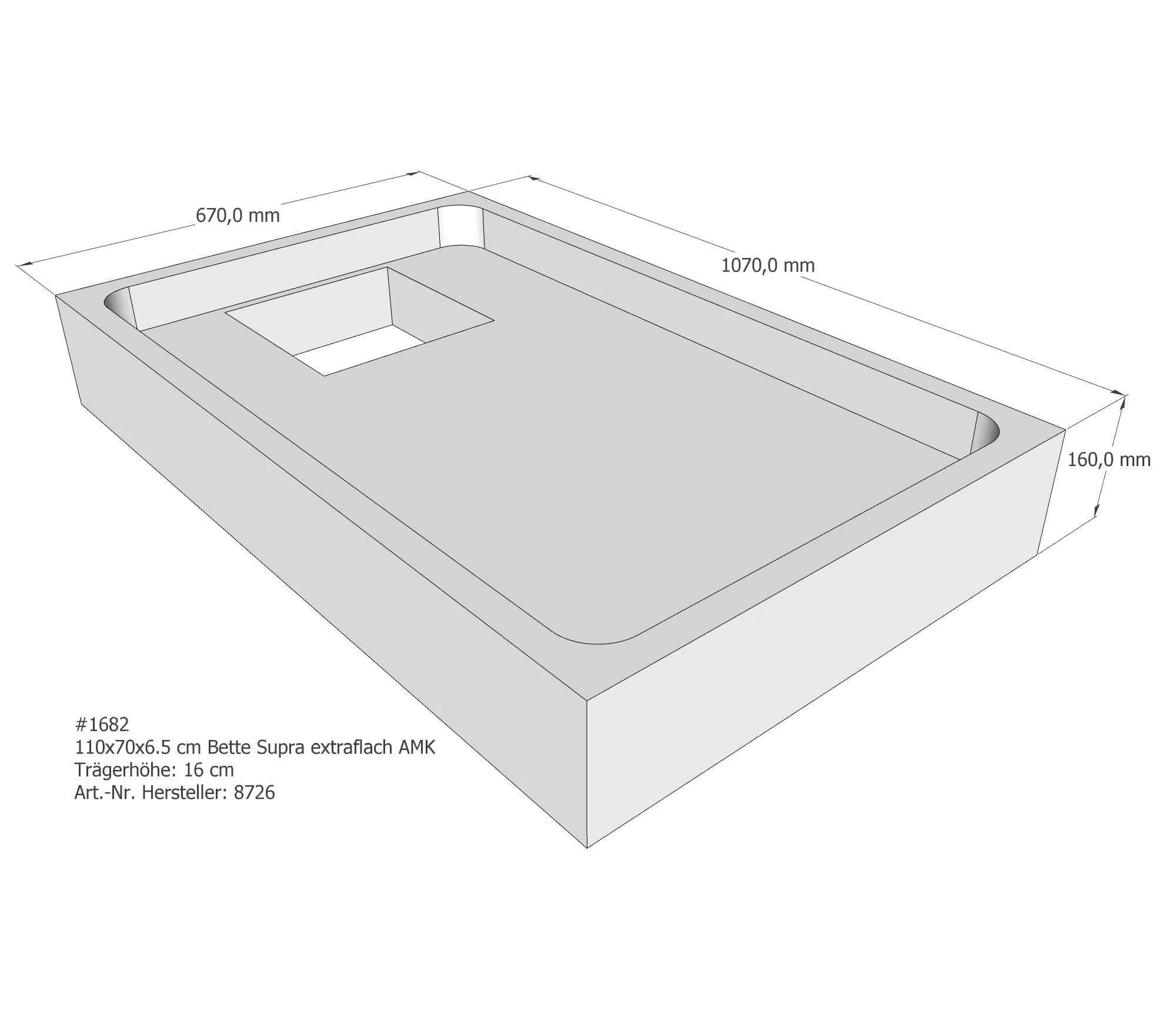 Duschwannenträger für Bette Supra (extraflach) 110 × 70 × 6,5 cm