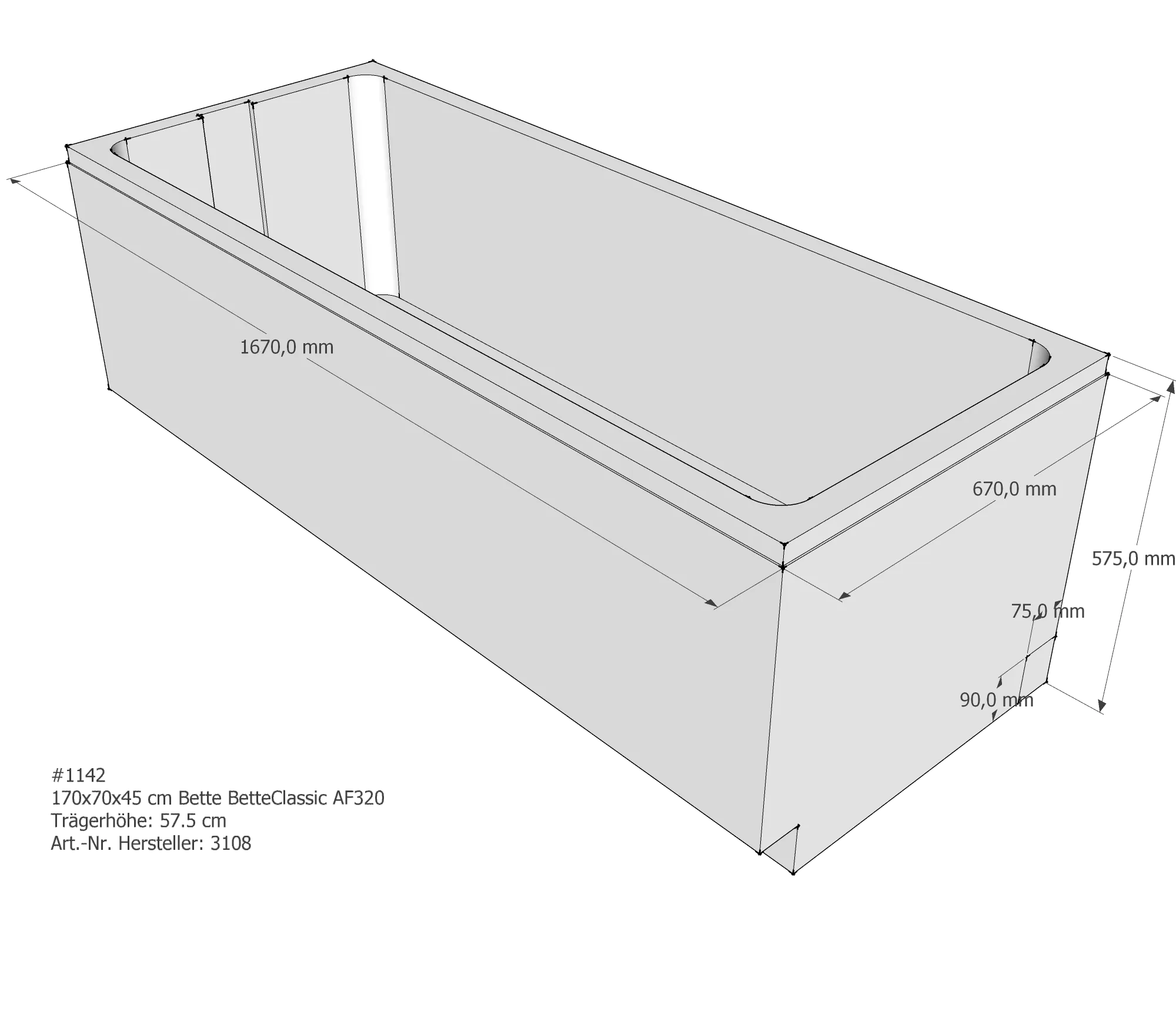 Badewannenträger für Bette Classic 170 × 70 × 45 cm Breite: 70 cm / Länge: 170 cm Badewannenträger für Bette Classic 170 × 70 × 45 cm Breite: 70 cm / Länge: 170 cm