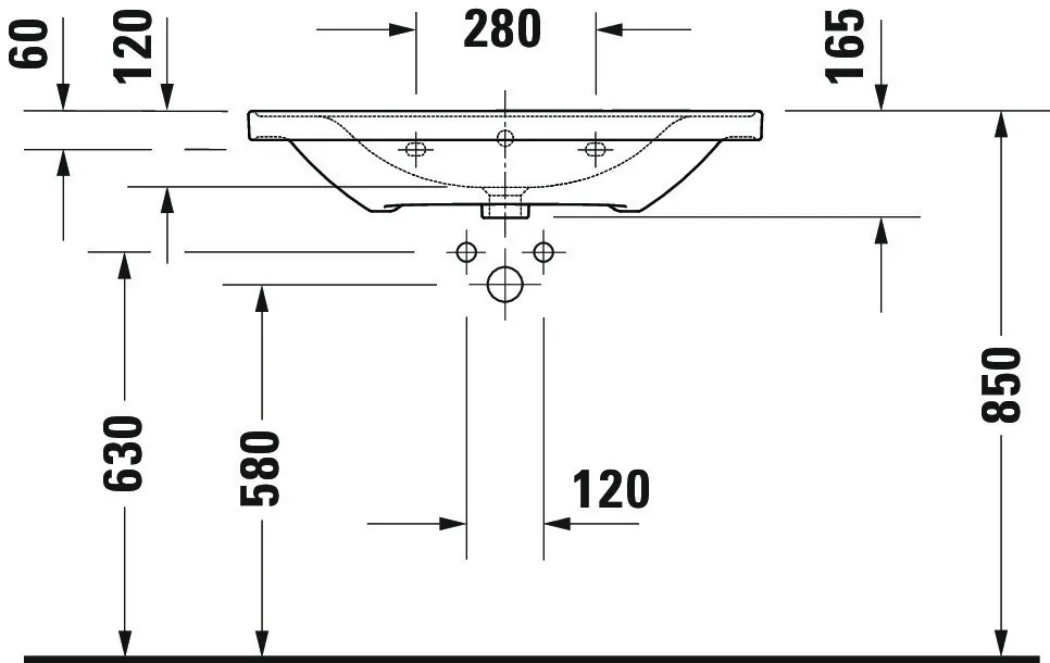 Wandwaschtisch „D-Neo“ 80 × 48 × 16,5 cm, mittig, Hahnlochposition mittig Wandwaschtisch „D-Neo“ 80 × 48 × 16,5 cm, mittig, Hahnlochposition mittig