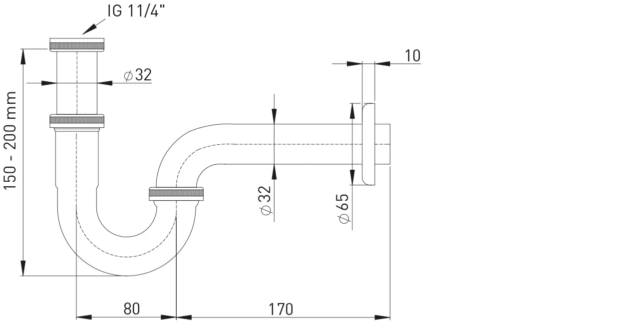 Röhrengeruchverschluss 1 1/4″ x 32 mm MS vc, geprüft nach DIN 19545 + EN 274 Röhrengeruchverschluss 1 1/4″ x 32 mm MS vc, geprüft nach DIN 19545 + EN 274