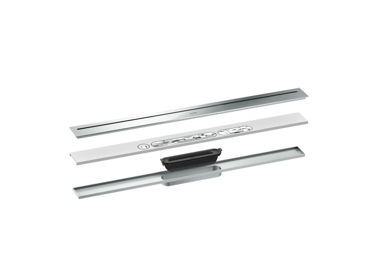 Hansgrohe AXOR Drain Fertigset Duschrinne, Chrom, 800 mm, frei im Raum, bis 18 mm Fliesenstärke, bis zu 53 l/min Ablaufleistung