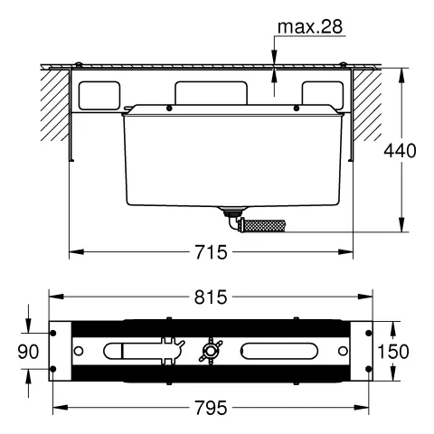 Grohe Wannenrandkombination 29037, Unterbau für Fliesenbankmontage Grohe Wannenrandkombination 29037, Unterbau für Fliesenbankmontage