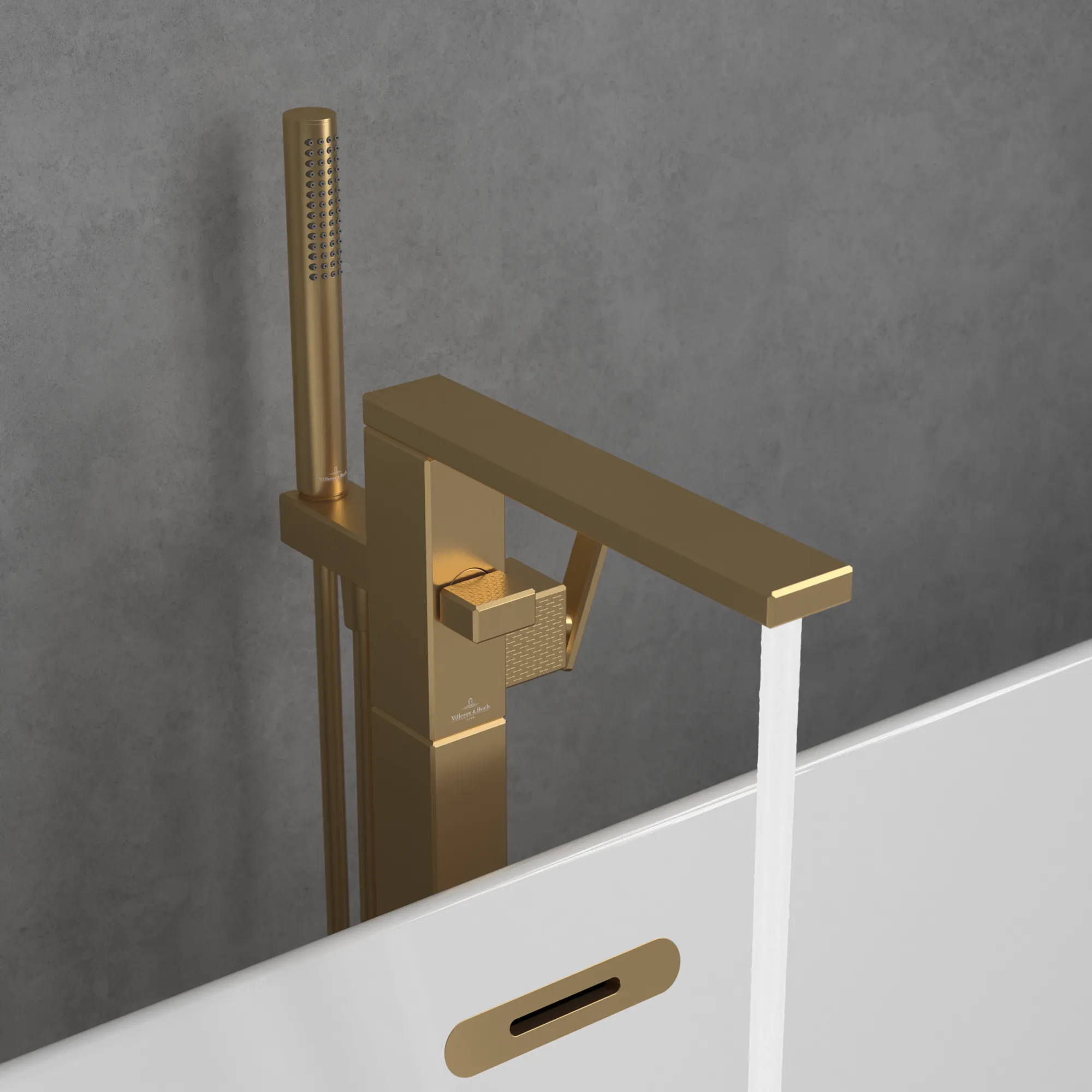 Villeroy & Boch Einhebel-Badewannenarmatur Mettlach, Brushed Gold, 158x280x838 mm, mit AirPlus und SmartPressure Villeroy & Boch Einhebel-Badewannenarmatur Mettlach, Brushed Gold, 158x280x838 mm, mit AirPlus und SmartPressure