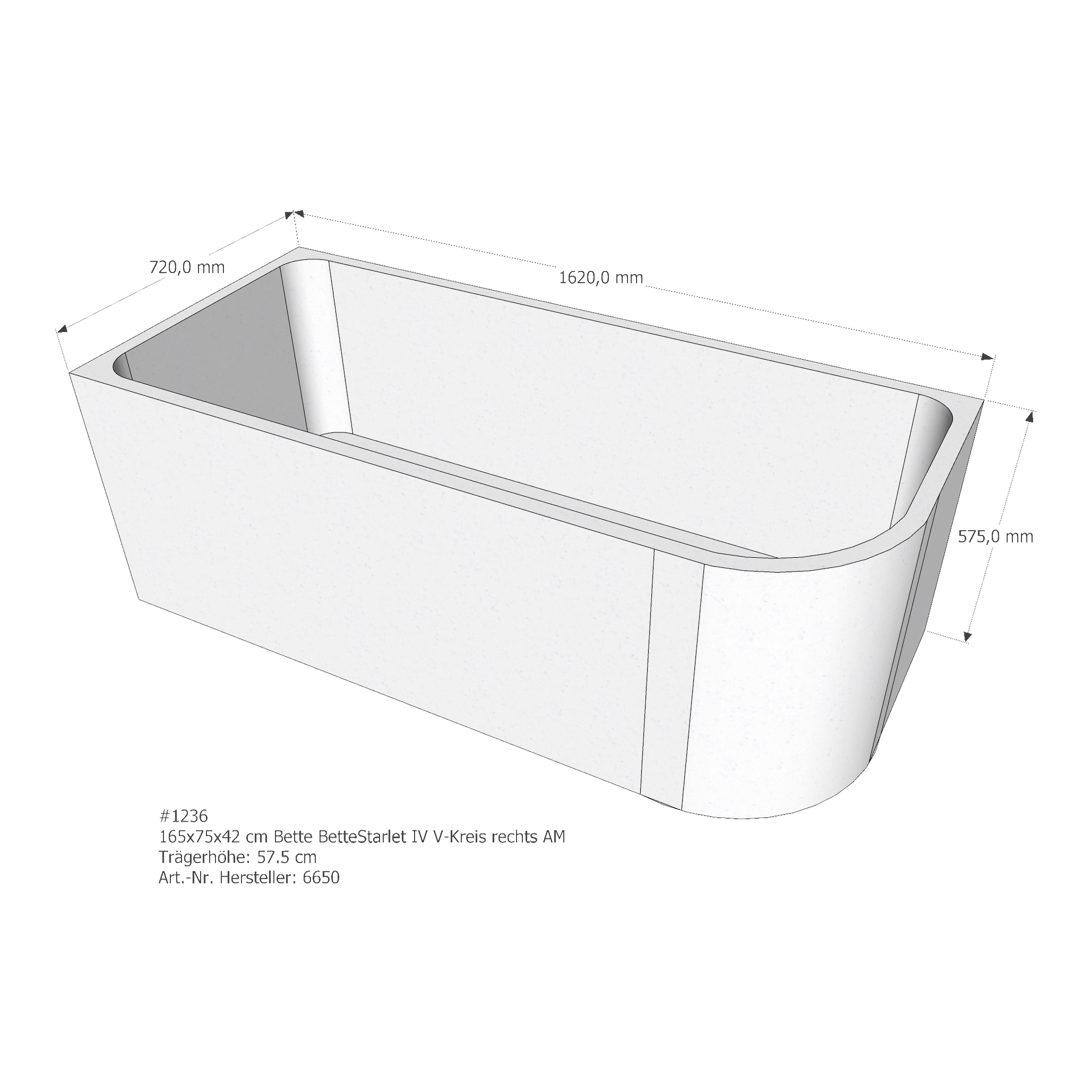 Badewannenträger für Bette Starlet IV rechts 165 × 75 × 42 cm Breite: 75 cm / Länge: 165 cm Badewannenträger für Bette Starlet IV rechts 165 × 75 × 42 cm Breite: 75 cm / Länge: 165 cm
