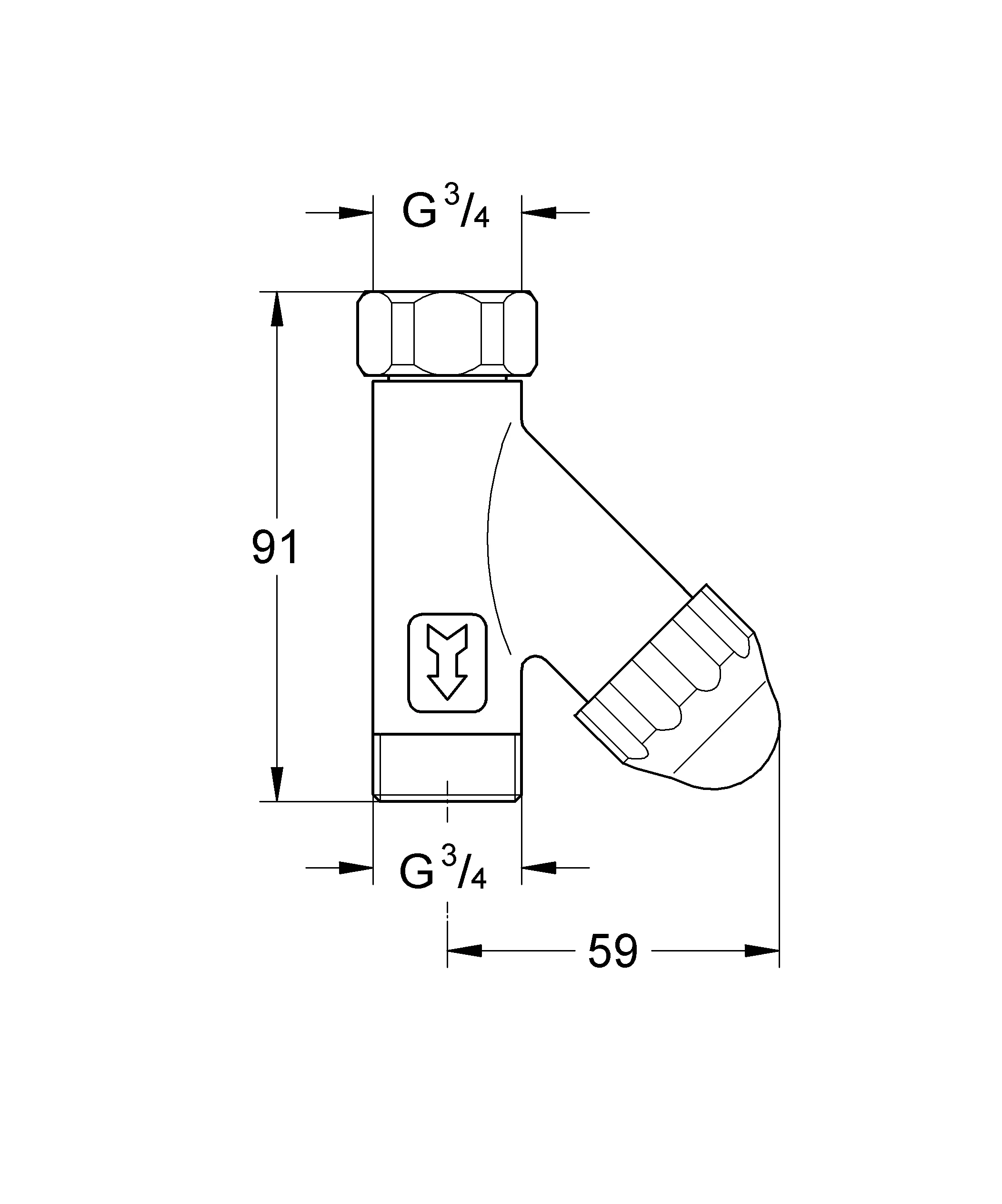 Original WAS Schrägfilter 41275, DN 20, für Wassertemperaturen bis +80°C, Klarsichtkappe, Maschenweite 315 µm, Filtereinsatz aus Edelstahl, chrom