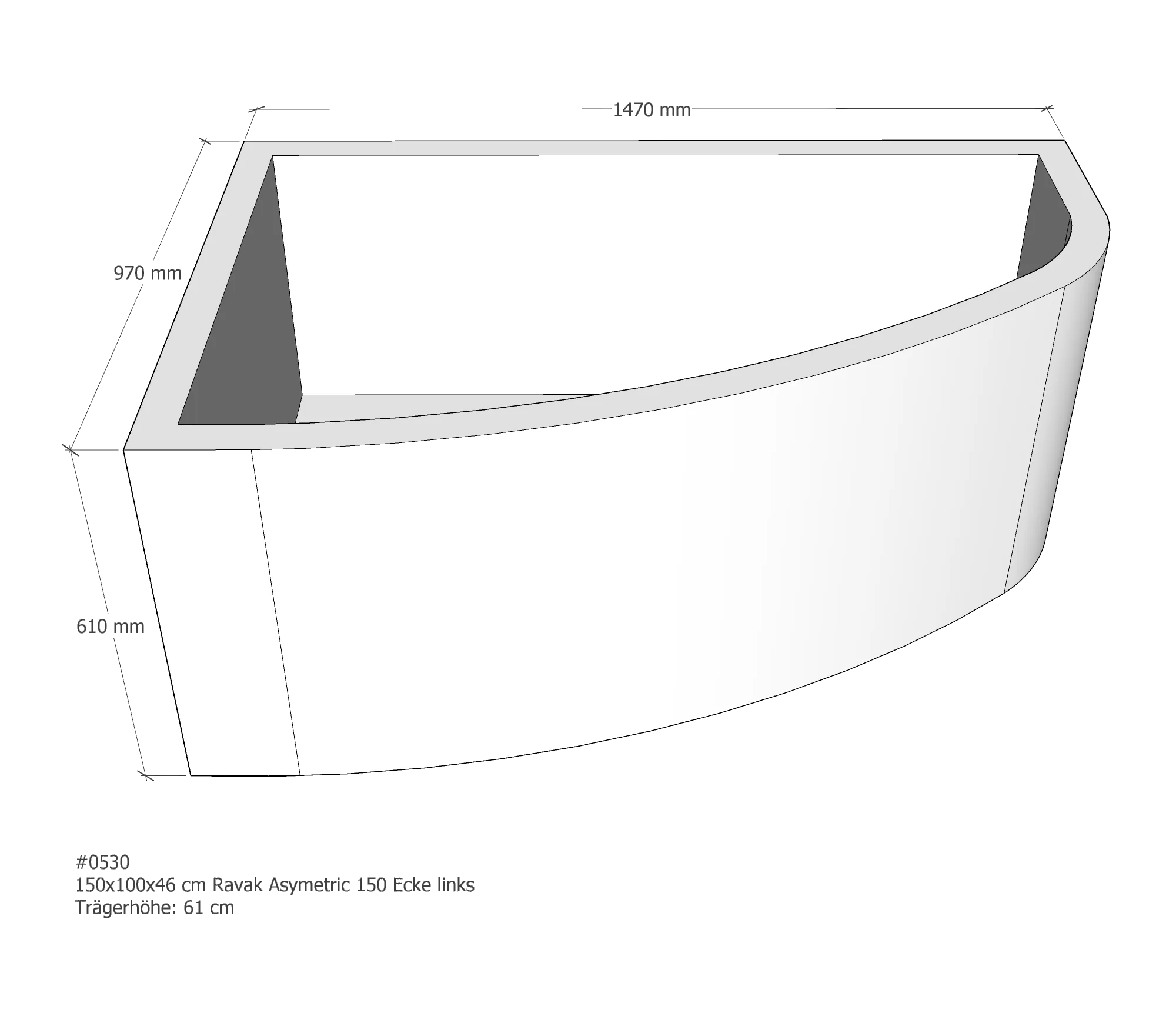 Badewannenträger passend für Ravak Asymetric 150 links links 150 × 100 × 46 cm Badewannenträger passend für Ravak Asymetric 150 links links 150 × 100 × 46 cm