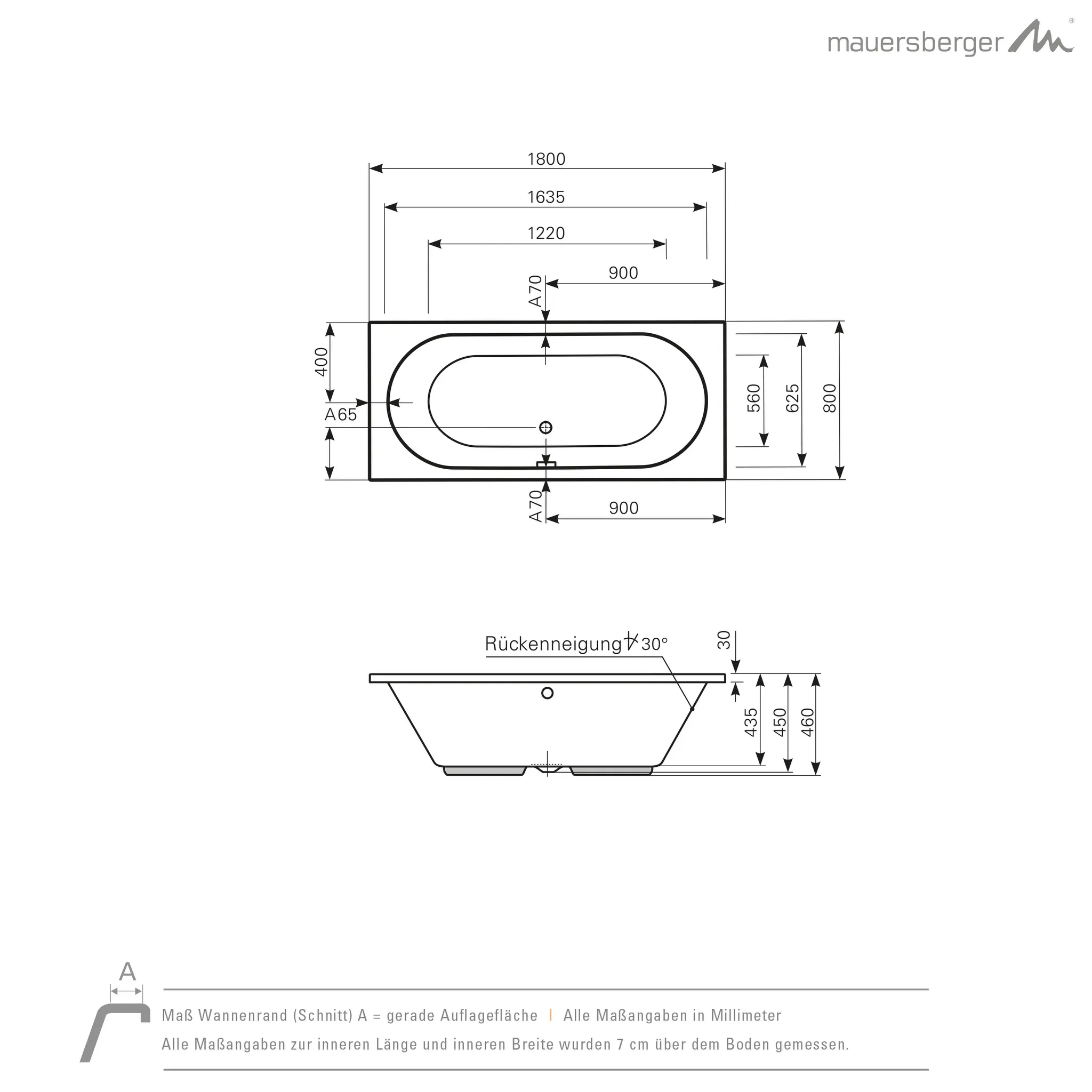 Mauersberger ausana Acryl-Badewanne Rechteckform duo 1800x800x460, weiß Mauersberger ausana Acryl-Badewanne Rechteckform duo 1800x800x460, weiß