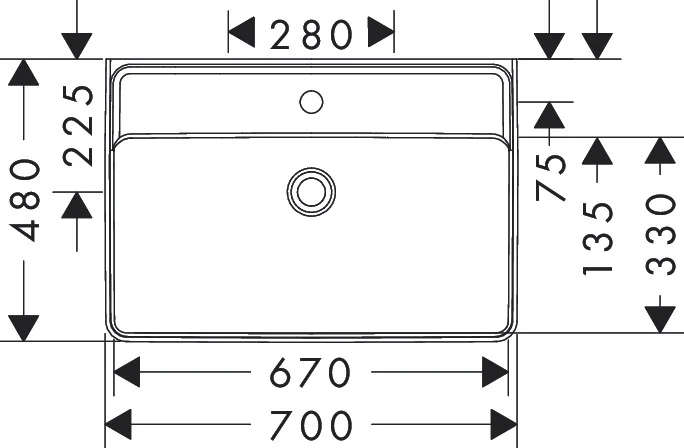 Hansgrohe Xanuia Q Waschtisch 700x480 mm, glänzend, wandhängend, mit Hahnloch, ohne Überlauf