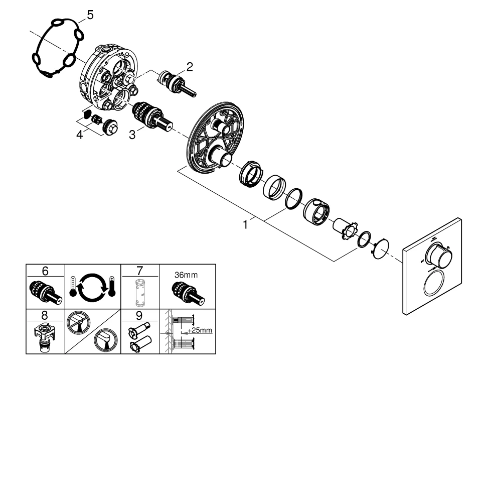 Grohe Allure Thermostat-Wannenbatterie mit integrierter 2-Wege-Umstellung Grohe Allure Thermostat-Wannenbatterie mit integrierter 2-Wege-Umstellung