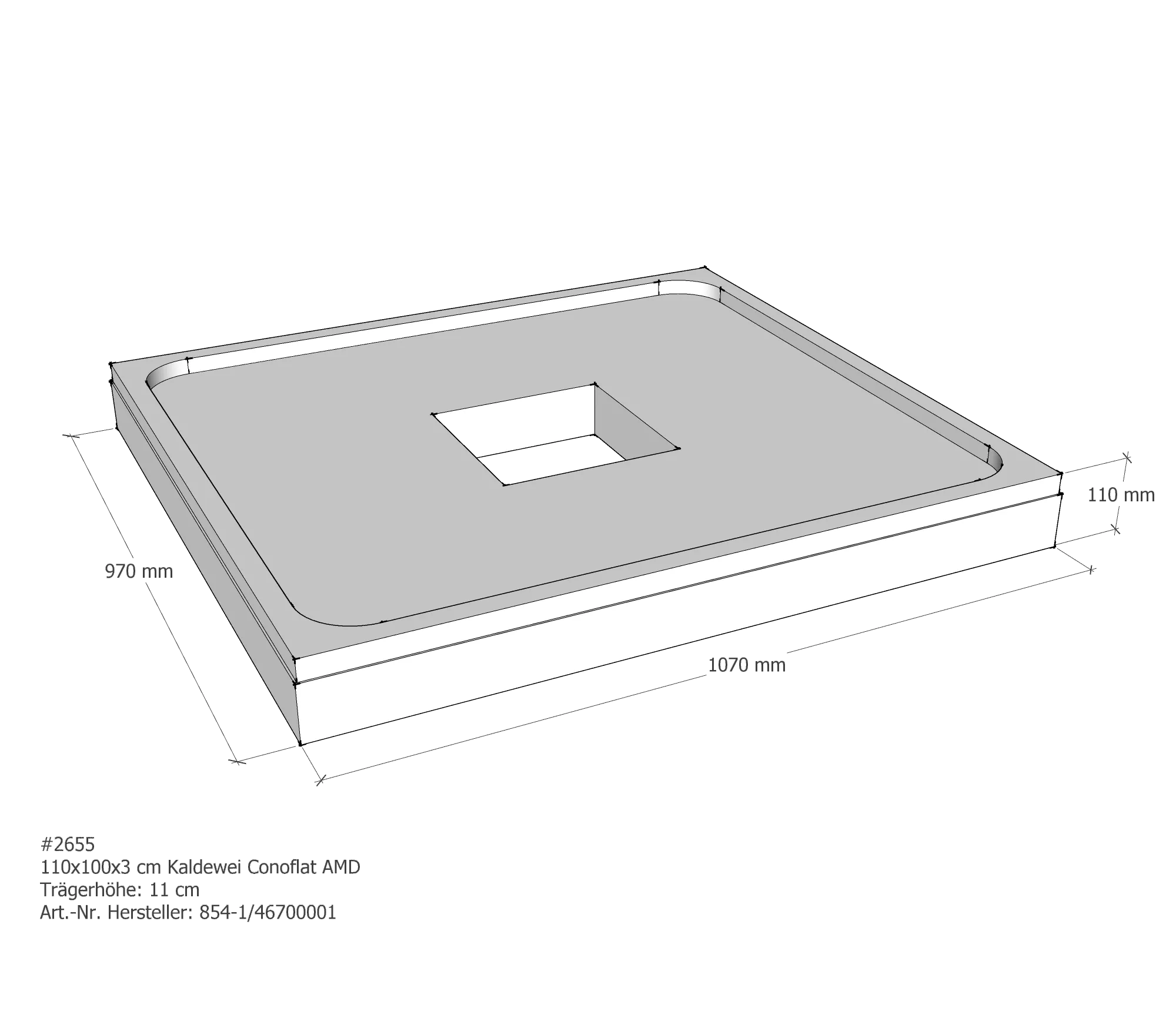 Duschwannenträger für Kaldewei Conoflat 110 × 100 × 2,3 cm Breite: 100 cm / Länge: 110 cm Duschwannenträger für Kaldewei Conoflat 110 × 100 × 2,3 cm Breite: 100 cm / Länge: 110 cm