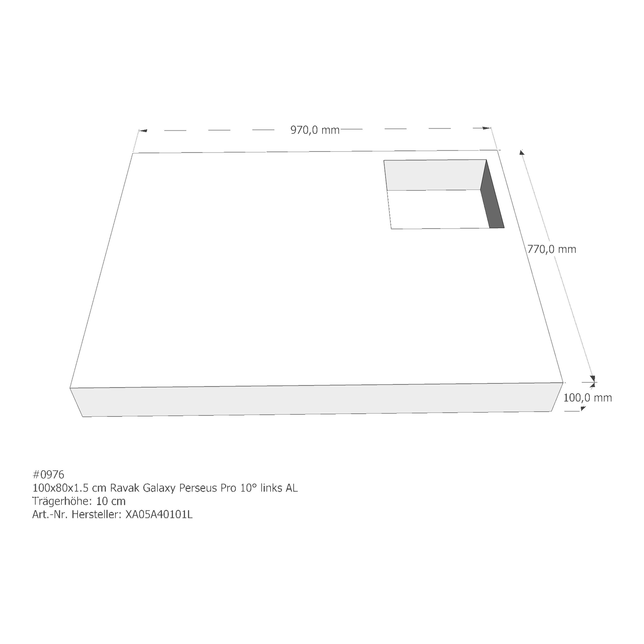 Duschwannenträger für Ravak Galaxy Gigant Pro 10° links 100 × 80 × 1,5 cm