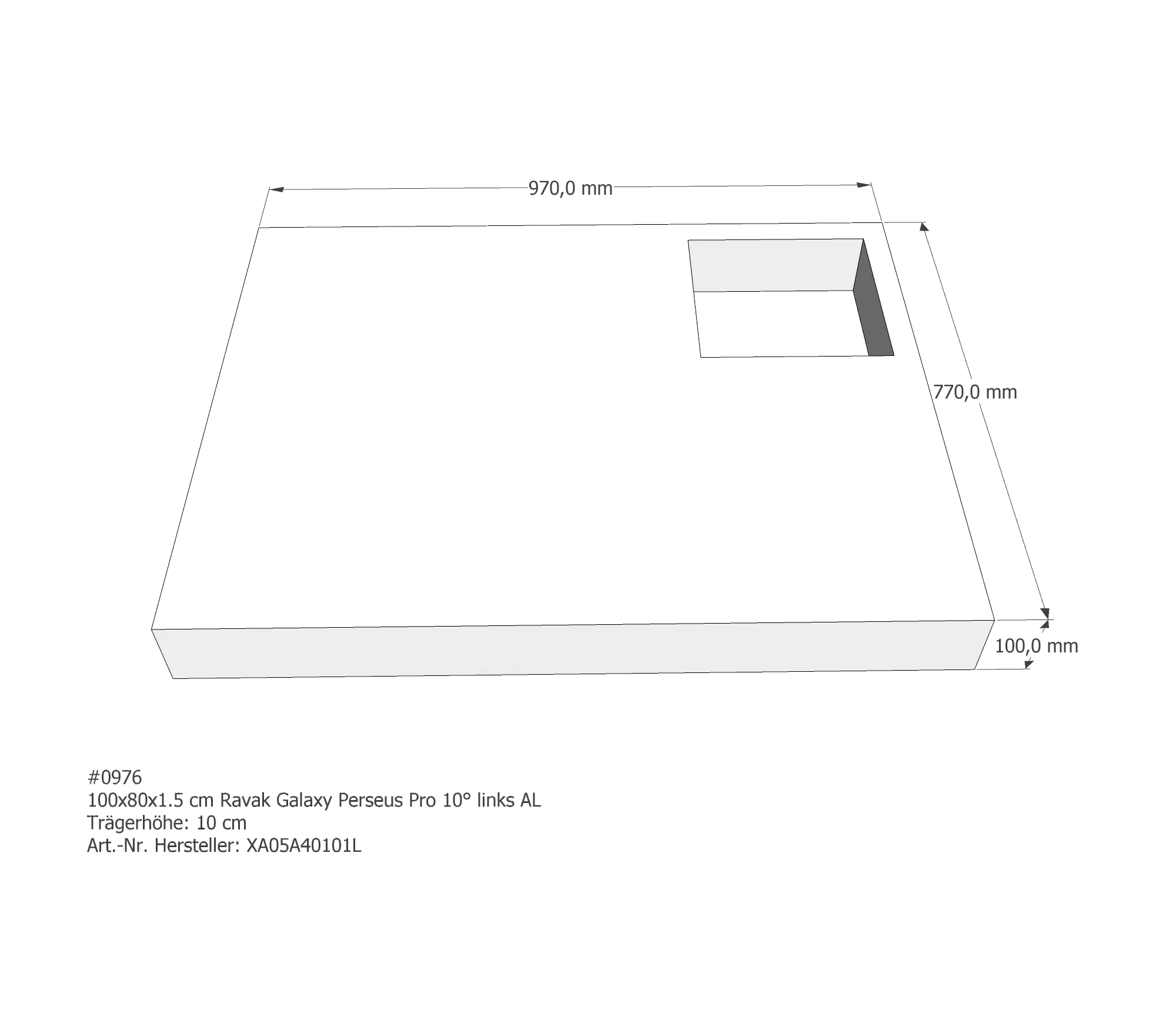 Duschwannenträger für Ravak Galaxy Gigant Pro 10° links links 100 × 80 × 1,5 cm