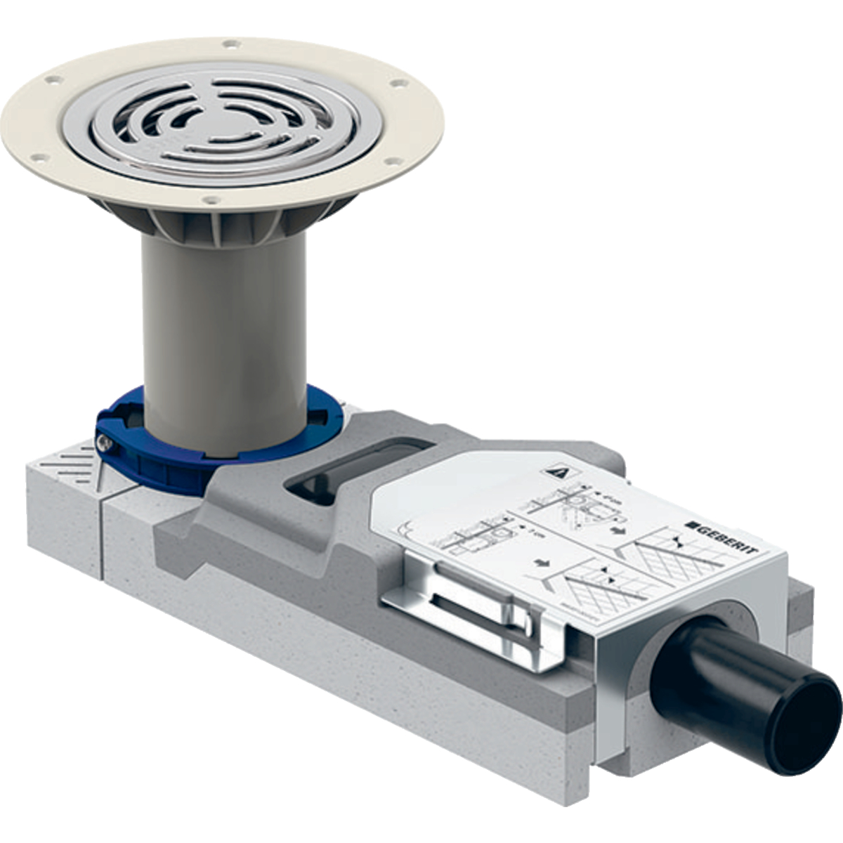 Duschbodenablauf für Bodenbeläge aus Vinyl (PVC), für Estrichhöhe am Einlauf 94–114 mm: d=40mm Duschbodenablauf für Bodenbeläge aus Vinyl (PVC), für Estrichhöhe am Einlauf 94–114 mm: d=40mm