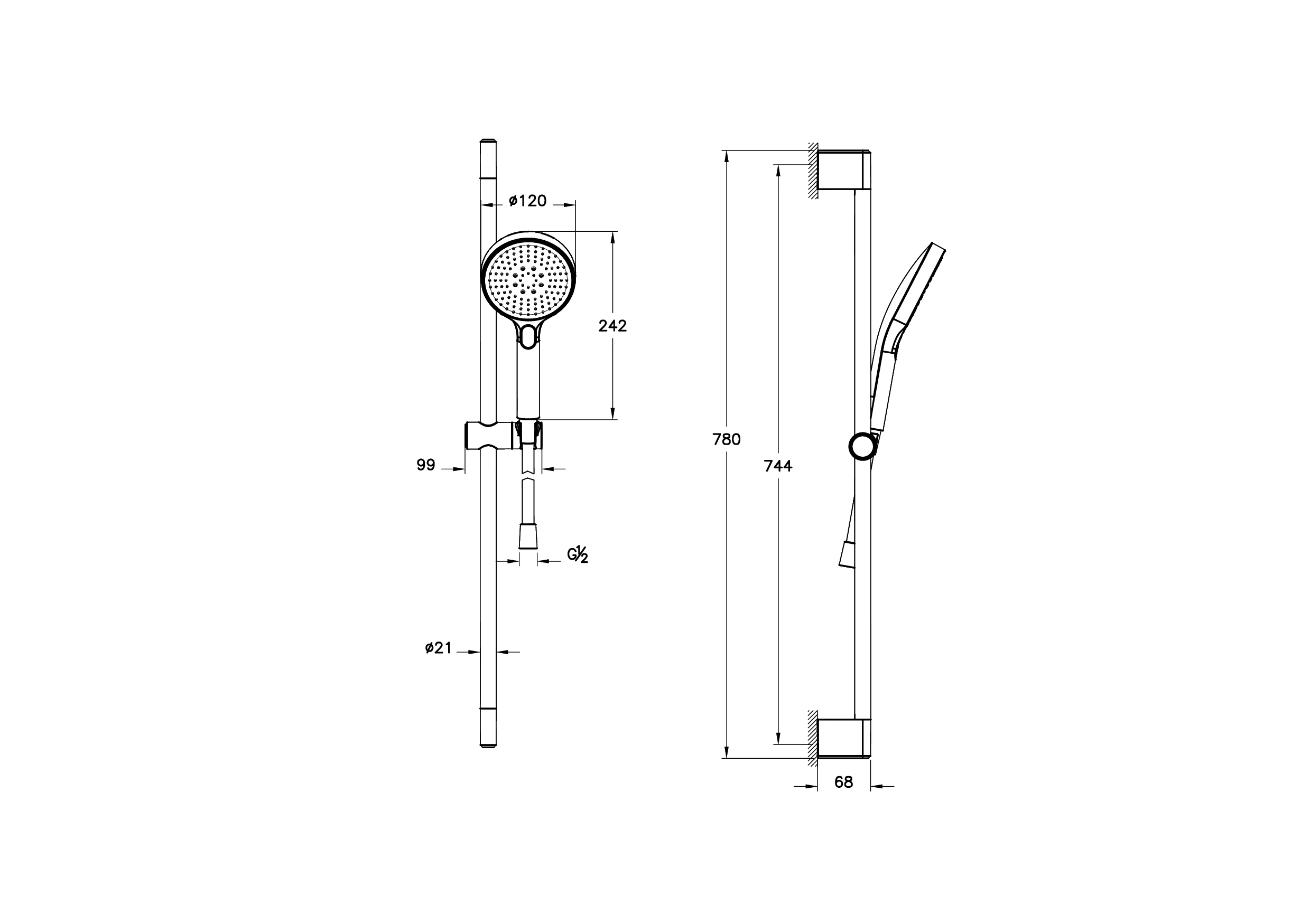 Core Round Handbrause-Set mit Wandstange und Abgang G 1/2″ Schwarz Matt