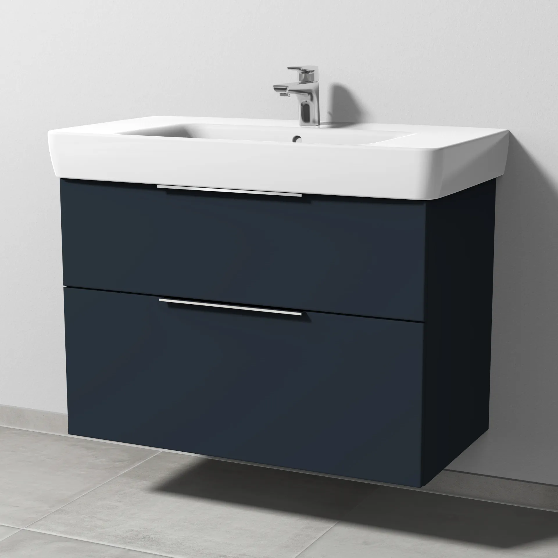 Sanipa Waschtischunterschrank „3way“ passend zu Keramik-Waschtische Renova Plan von Geberit 840 × 588 × 407 mm in Marine (matt), Becken mittig