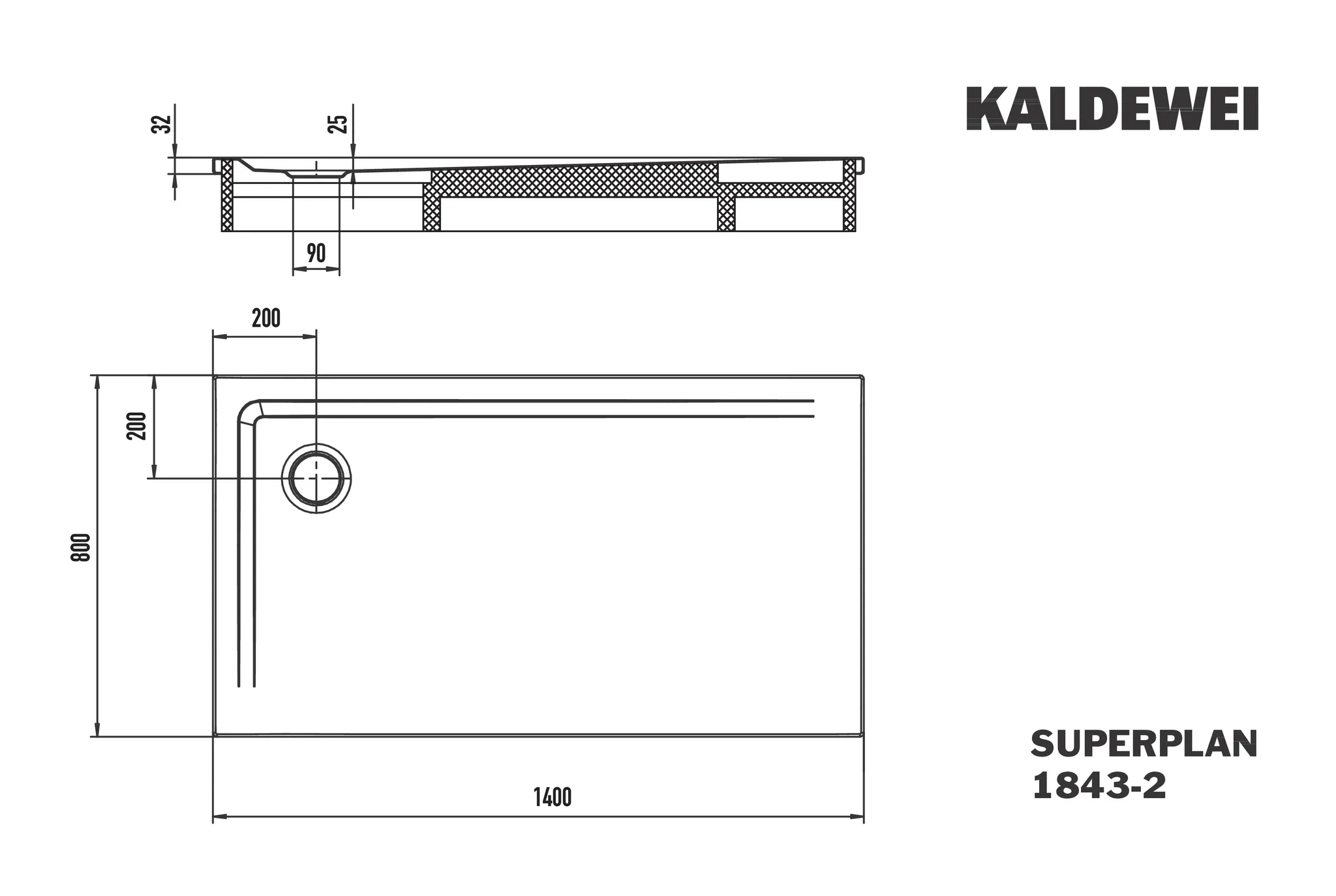 Kaldewei Duschwanne „Superplan“ 80 × 140 cm mit Antislip Secure Plus, in cool grey 30