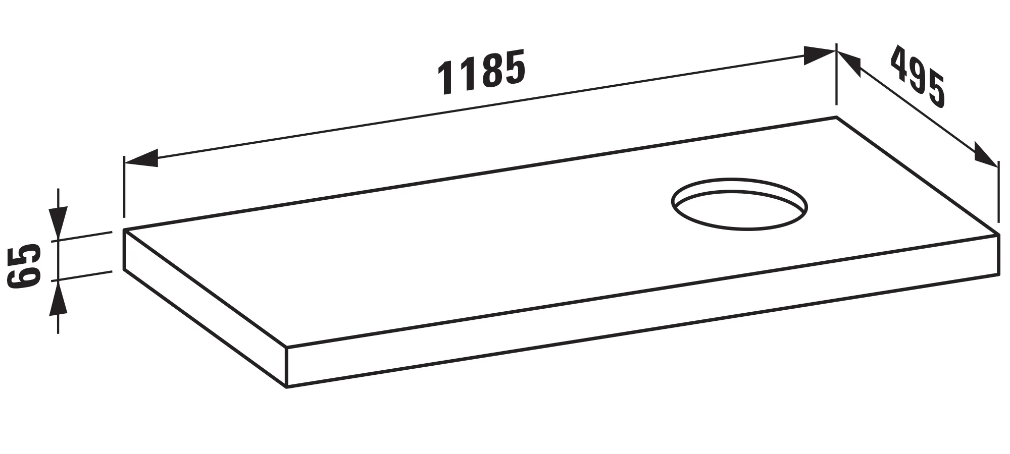 Waschtisch-Platte LANI 495x1185x65 mit Ausschnitt rechts inklusive 2 Befestigungselemente weiß matt