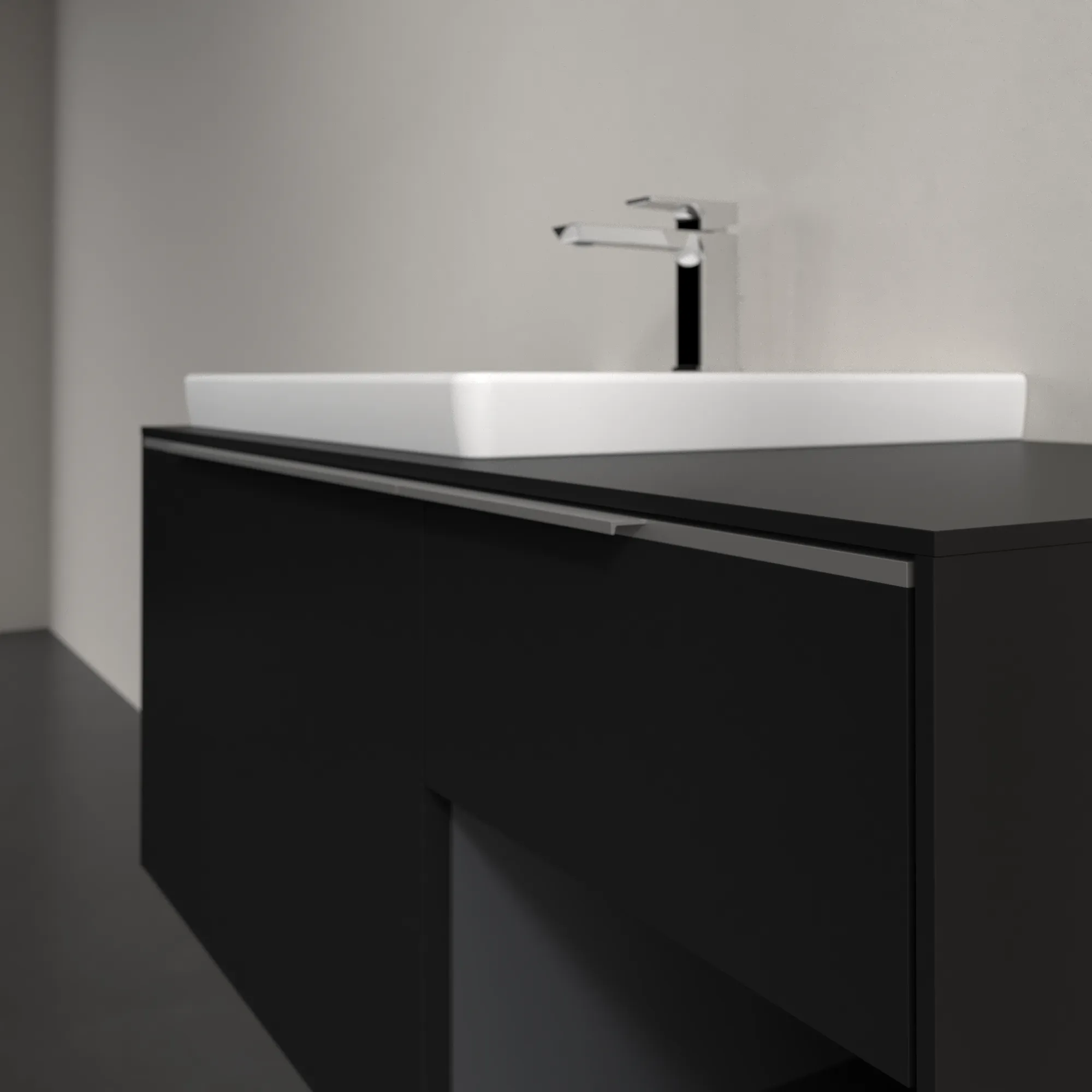 Villeroy & Boch Waschtischunterschrank mit Regalelement „Subway 3.0“ für Schrankwaschtisch 1001 × 423 × 516 mm Volcano Black, für Becken links Villeroy & Boch Waschtischunterschrank mit Regalelement „Subway 3.0“ für Schrankwaschtisch 1001 × 423 × 516 mm Volcano Black, für Becken links