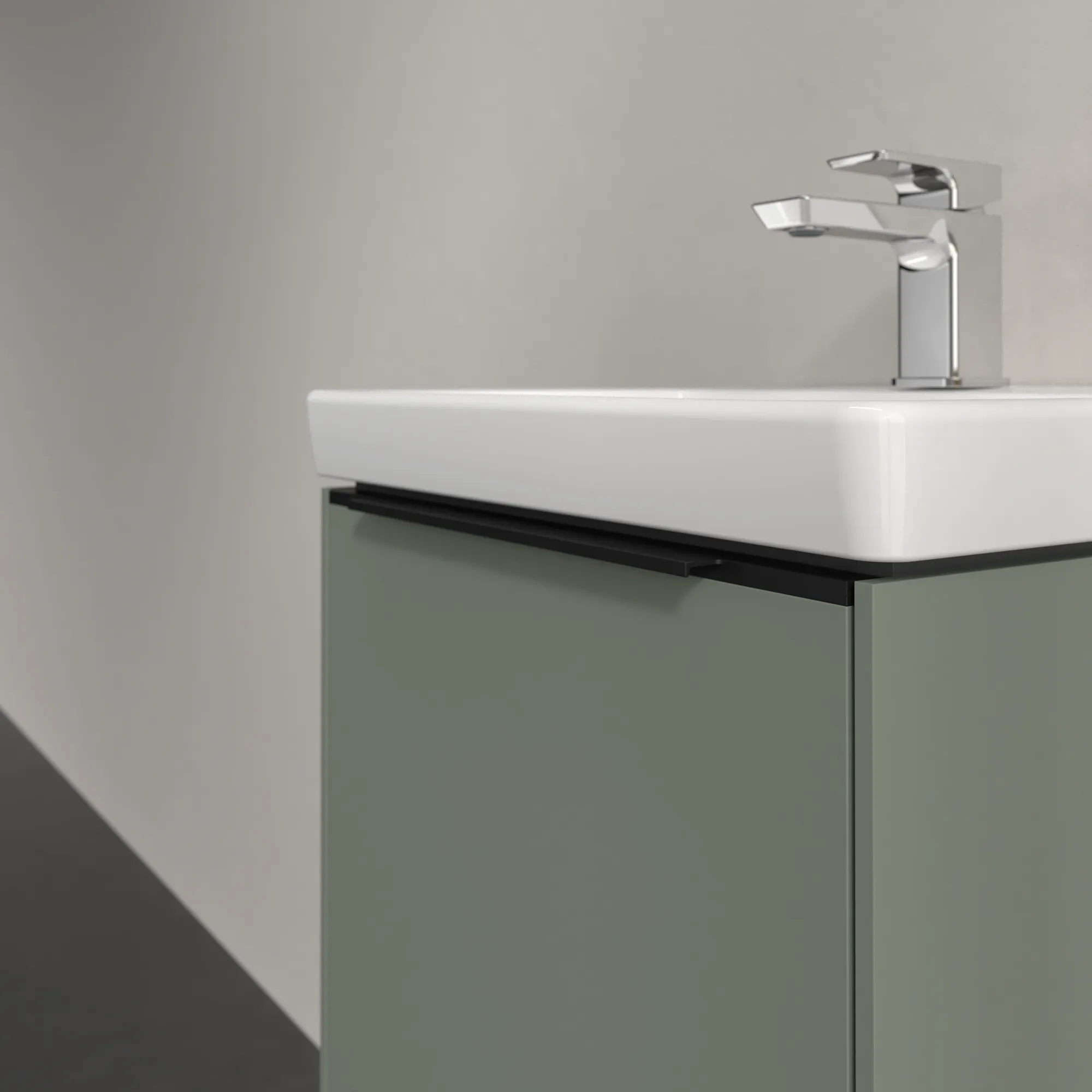 Villeroy & Boch Waschtischunterschrank mit Tür „Subway 3.0“ für Schrankwaschtisch 423 × 429 × 378 mm Soft Green, 1 Tür, für Becken mittig, Anschlag links Villeroy & Boch Waschtischunterschrank mit Tür „Subway 3.0“ für Schrankwaschtisch 423 × 429 × 378 mm Soft Green, 1 Tür, für Becken mittig, Anschlag links