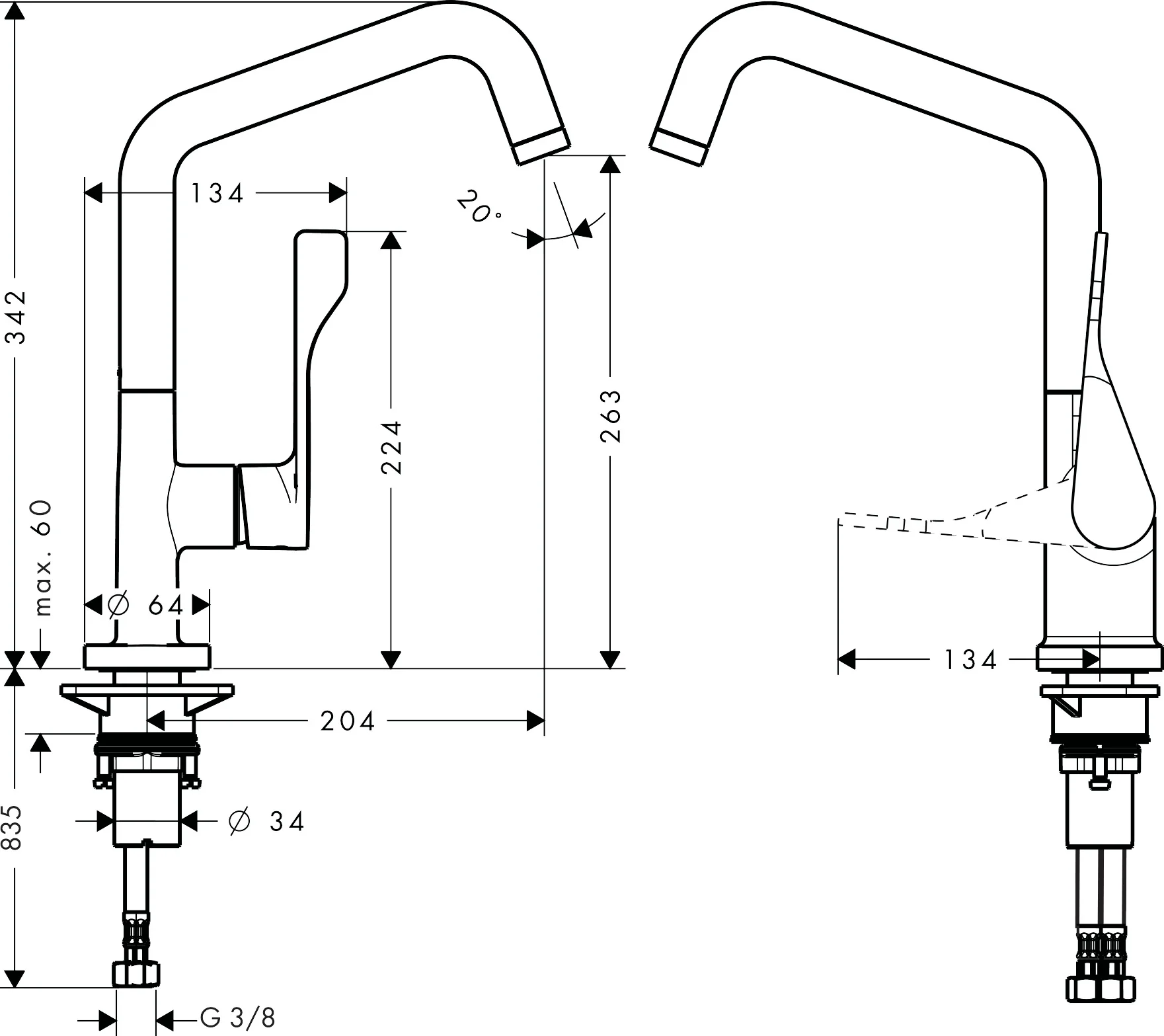 Hansgrohe Axor Citterio Einhebel-Küchenmischer 260 mit Schwenkauslauf, Chrom