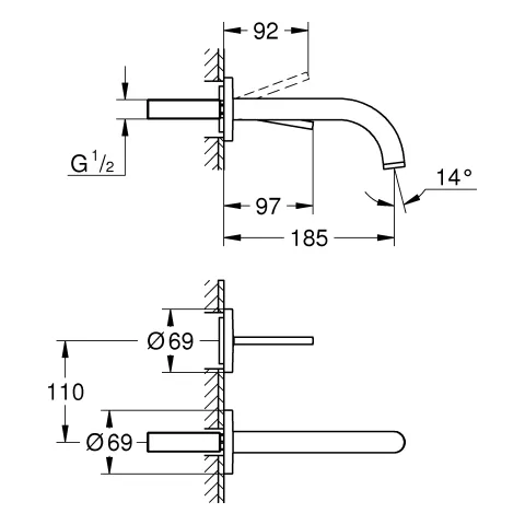 Grohe Atrio 2-Loch-Waschtischbatterie Wandmontage hard graphite geb. Grohe Atrio 2-Loch-Waschtischbatterie Wandmontage hard graphite geb.