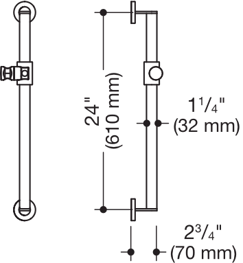 Brausehalterstg., Ø32, L=610 mm, Schliff signalweiß