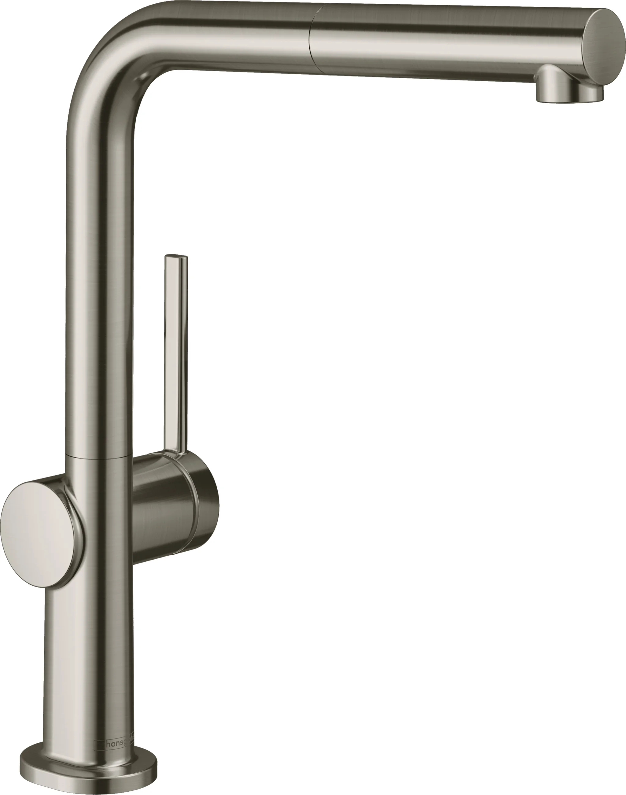 Hansgrohe Talis M54 Einhebel-Küchenmischer 270, Niederdruck-Auszieharm, Edelstahl, Schwenkbereich einstellbar in 3 Stufen auf 60°, 110° oder 150°, Laminarstrahl, max. Durchflussmenge bei 3 bar: 4,5 l/min, Keramikmischsystem, Temperaturbegrenzung einstell