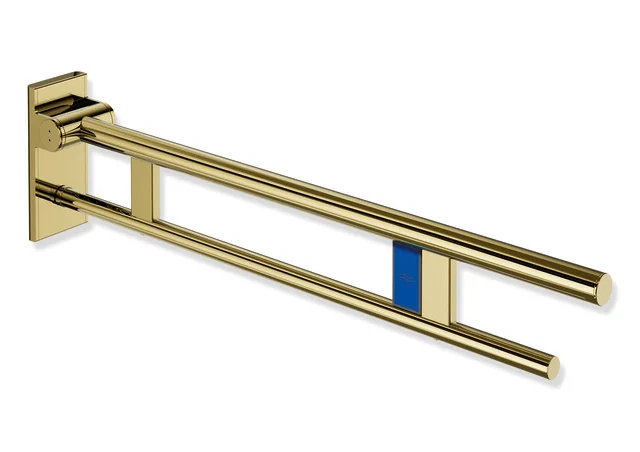 HEWI Stützklappgriff Duo System 900, Design A, Edelstahl PVD gold glänzend, Ausladung 850 mm, Funk-Spülauslösung, links