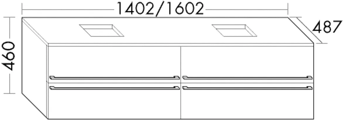 Burgbad Waschtischunterschrank bel, 160 cm breit, 487 mm tief, 460 mm hoch