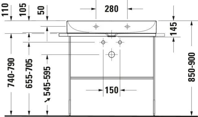 Wandwaschtisch „DuraSquare“, ohne Überlauf, Hahnlochposition mittig