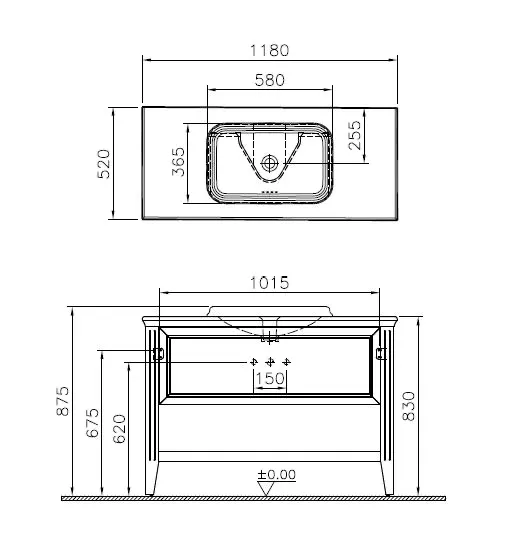 Valarte Set 118 cm Einbauwaschtisch + Waschtischunterschrank 1 Vollauszug Elfenbein Matt Valarte Set 118 cm Einbauwaschtisch + Waschtischunterschrank 1 Vollauszug Elfenbein Matt