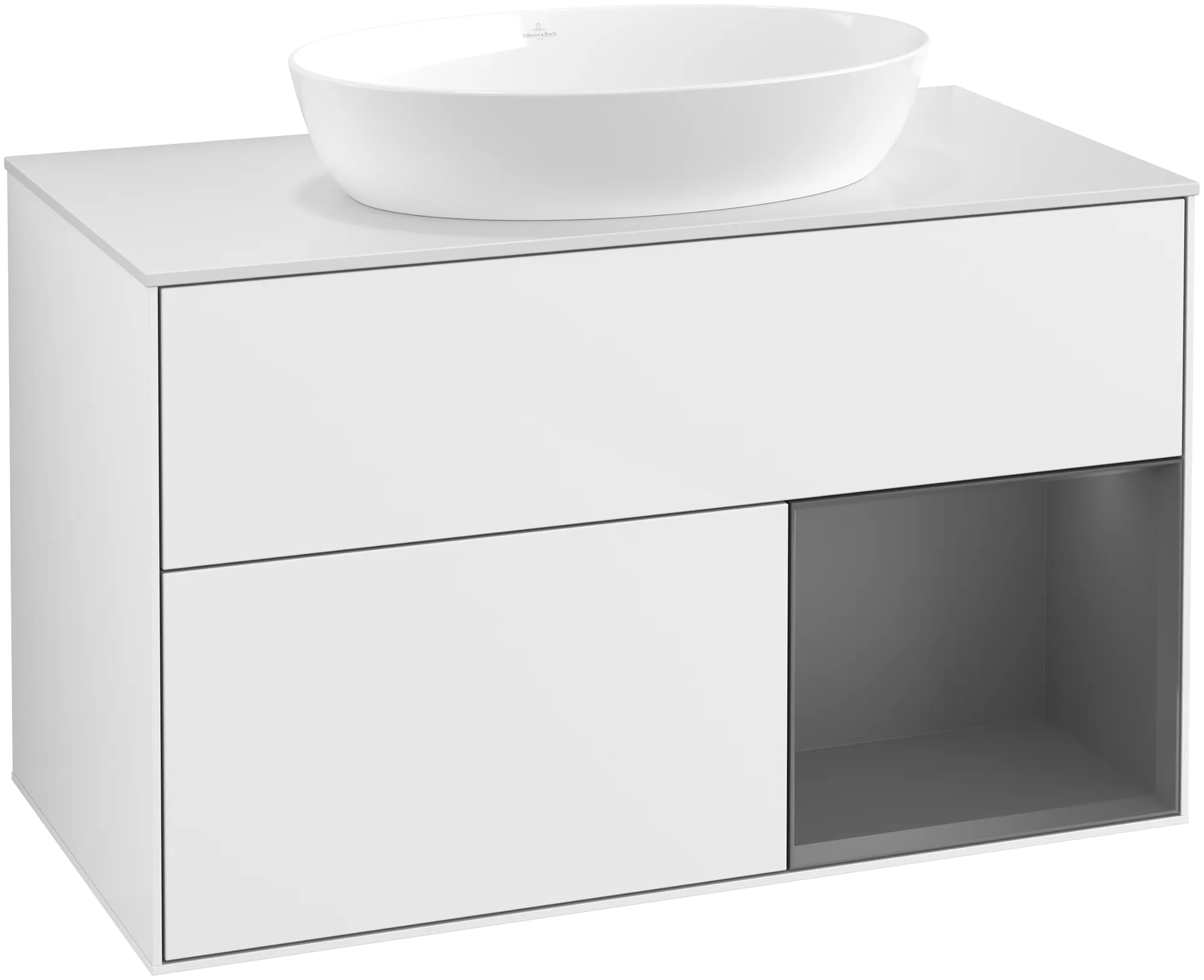 Villeroy & Boch Finion Waschbeckenunterschrank FA2, 1000 x 603 x 501 mm, Glossy White Lacquer / Anthracite Matt Lacquer / Glass White Matt