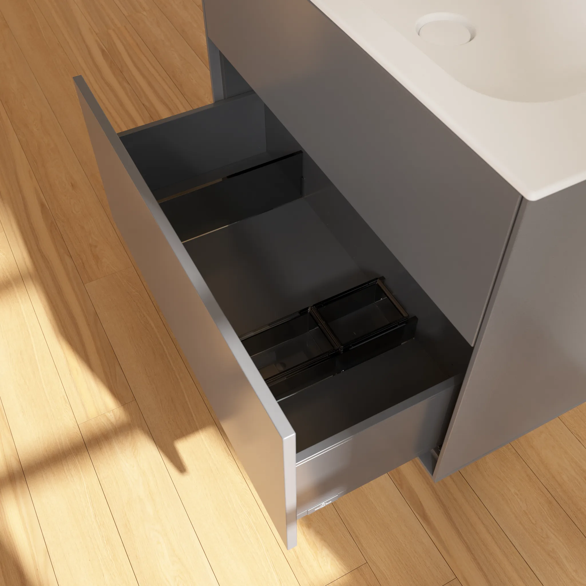 Villeroy & Boch Waschbeckenunterschrank Finion G01, Anthracite Matt Lacquer, 796x591x498mm, mit Beleuchtung und Push-to-open Funktion