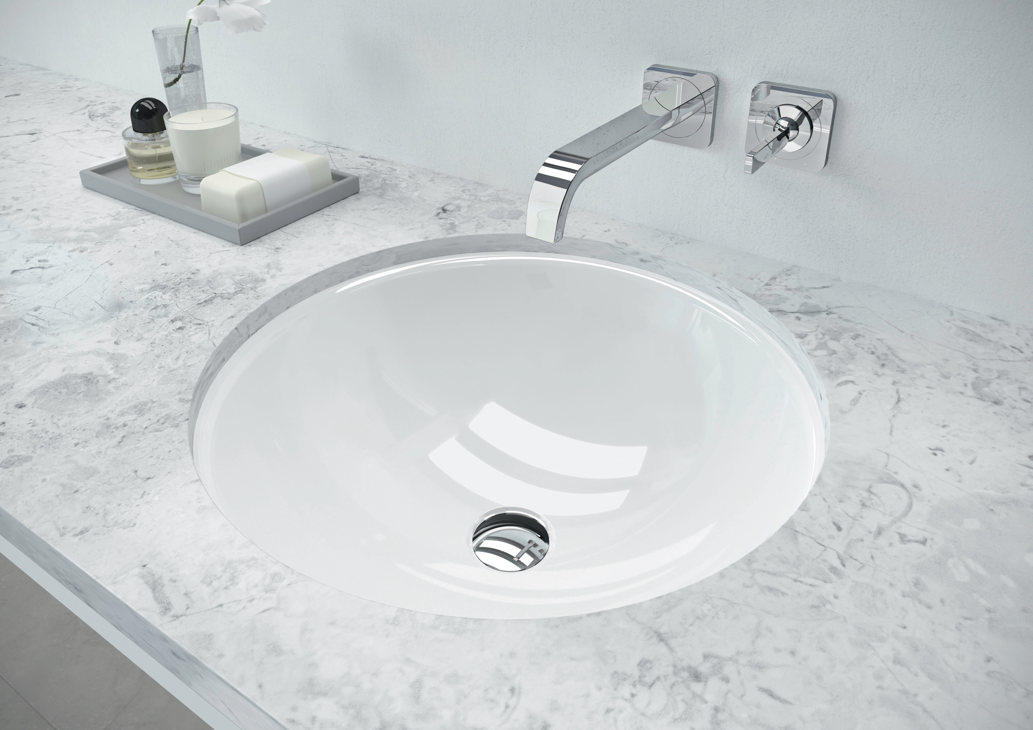 Unterbauwaschtisch „Classic“ ⌀ 43,2 × 13,7 cm weiß mit Perl-Effekt SONDERANGEBOT Unterbauwaschtisch „Classic“ ⌀ 43,2 × 13,7 cm weiß mit Perl-Effekt SONDERANGEBOT