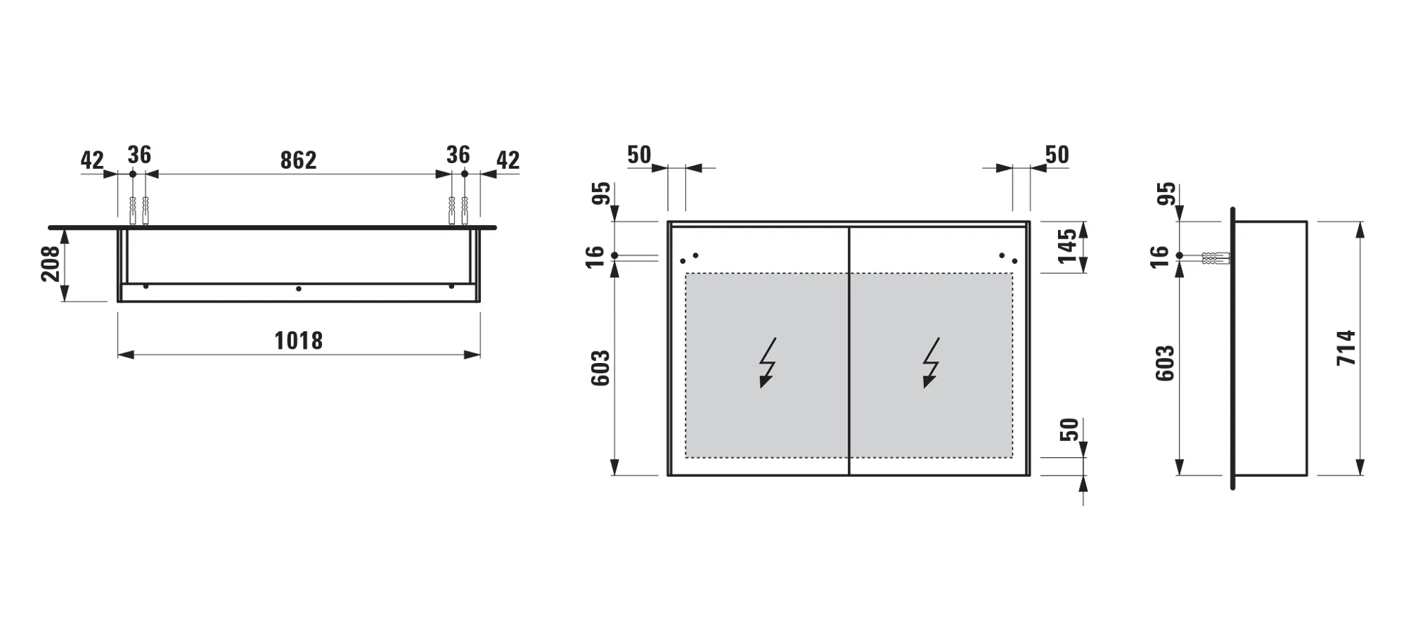 Spiegelschrank LANI LED-Beleuchtung horizontal mit Steckdose 715x1020x210 2 Türen 2 Glasfachböden weiß matt