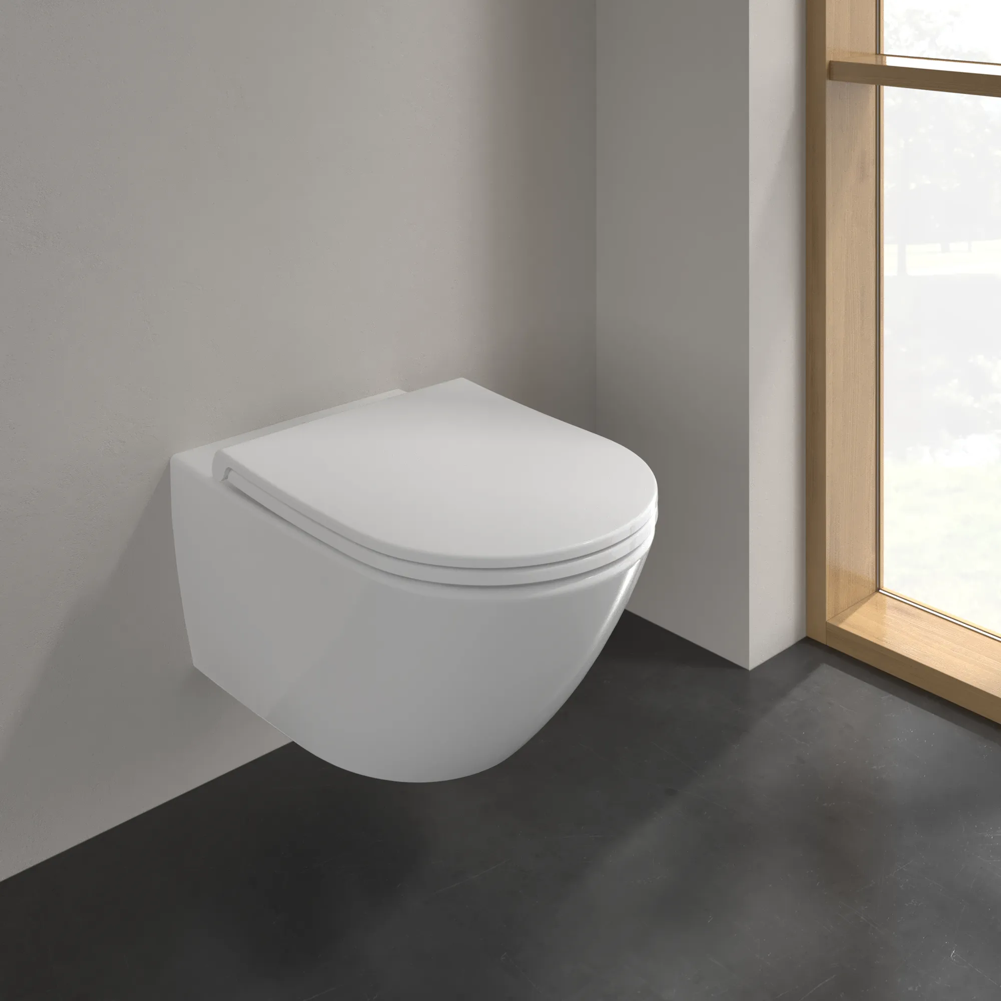 Wand-Tiefspül-WC Combi-Pack „Universo Twistflush“ 37 × 36 × 56 × 56 cm, ohne Spülrand, Abgang waagerecht, Soft Closing, Quick Release