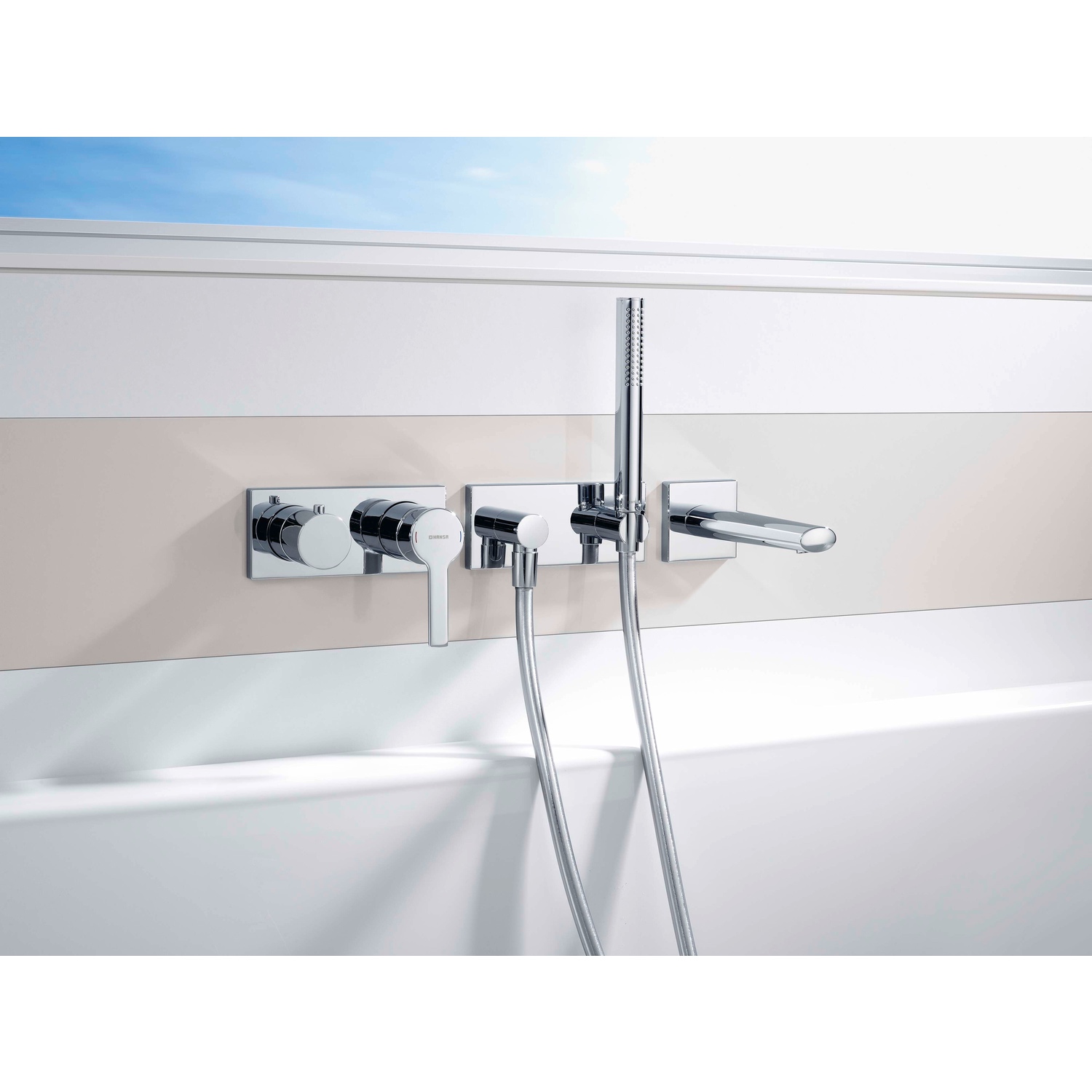 HA Einhebelmischer Fertigmontageset für Wanne/Brause HANSARONDA 4459 Rosette eckig 4.0 Plattform Chrom