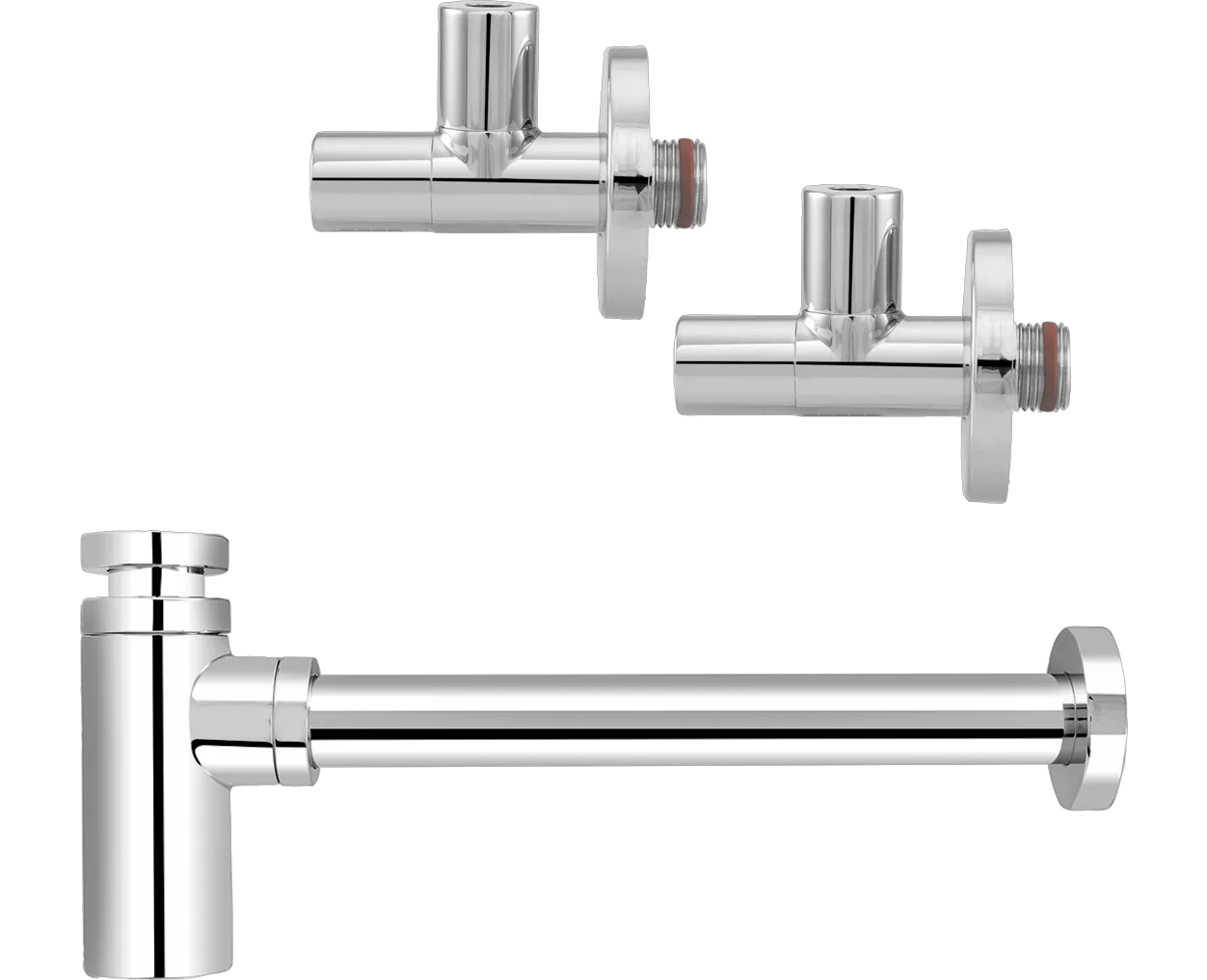 Design-Paket 1 1/4″ Messing verchromt bestehend aus: 1x (#109026) 2x (#108654)