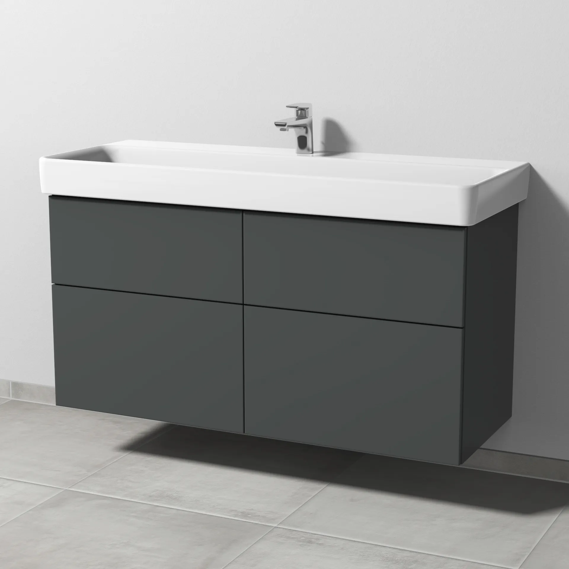 Sanipa Waschtischunterschrank „3way“ passend zu Keramik-Waschtische Pro S von Laufen 1150 × 593 × 437 mm in Anthrazit (matt), Becken mittig