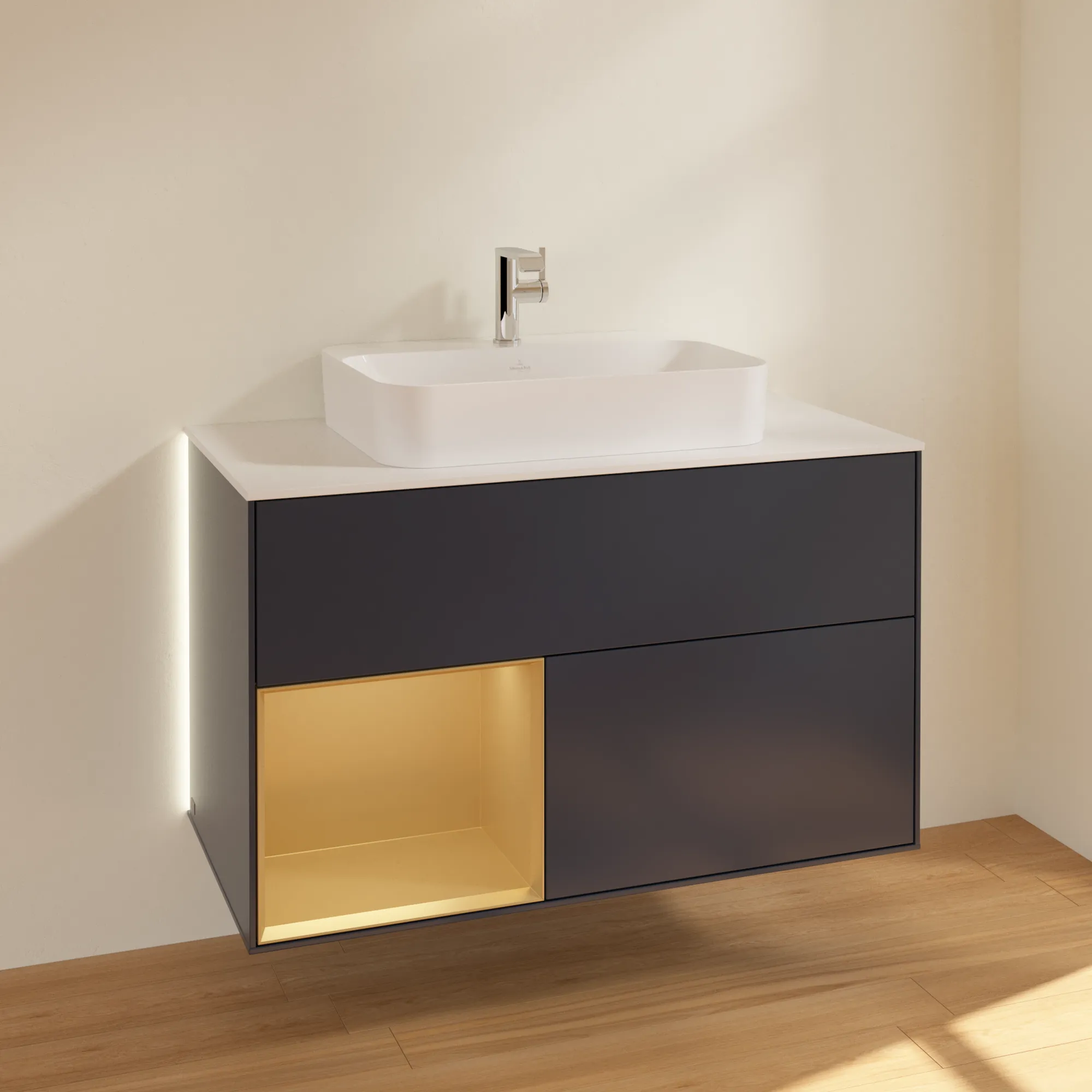 Villeroy & Boch Waschtischunterschrank „Finion“ für Schrankwaschtisch 1000 × 603 × 501 mm Midnight Blue Matt Lacquer, für Becken mittig