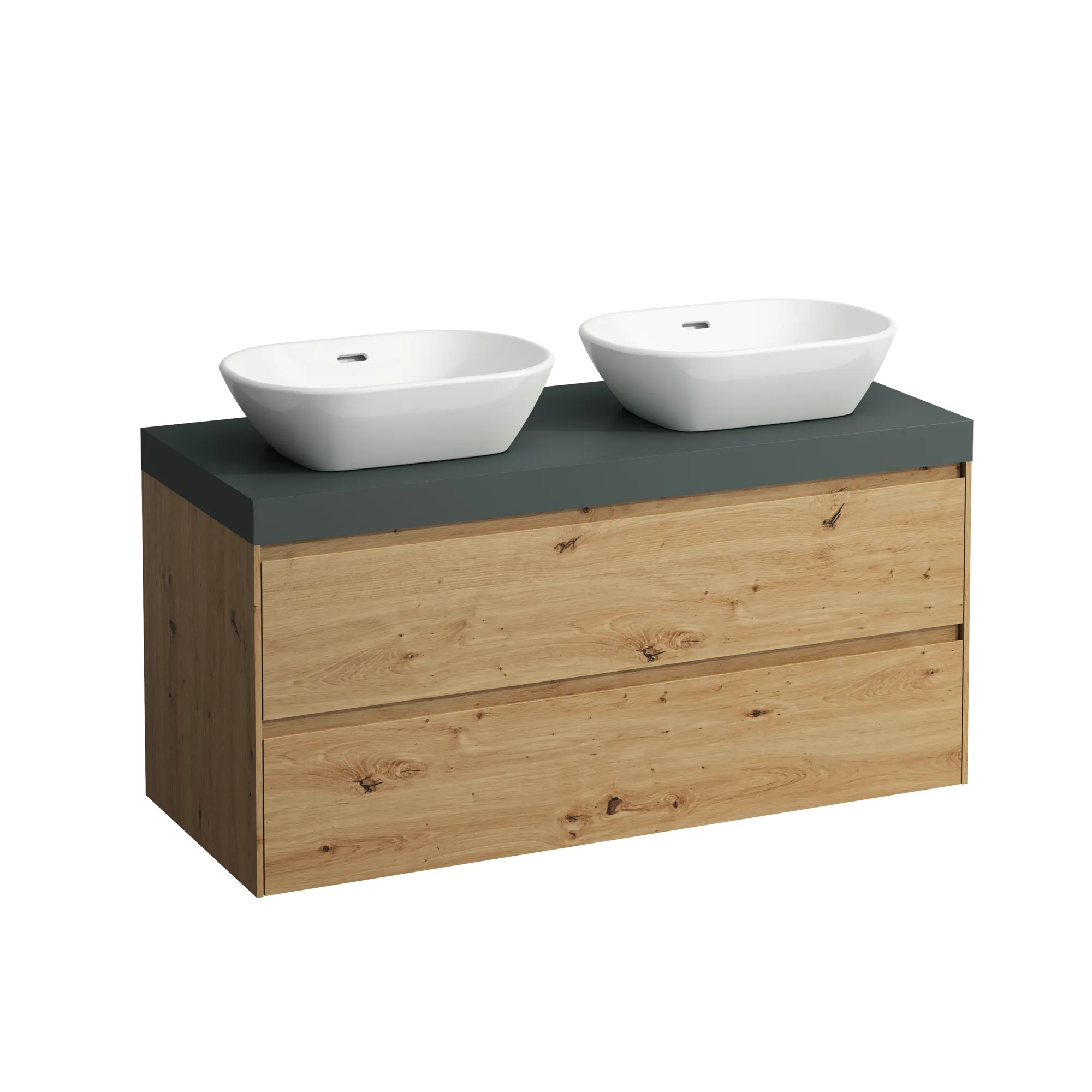 Waschtischunterbau+Waschtischplatte (MODULAR SYSTEM) LANI 495x1185x580 mit Ausschnitt rechts und links Abdeckplatte 65 mm (Farbe: .266 verkehrsgrau),