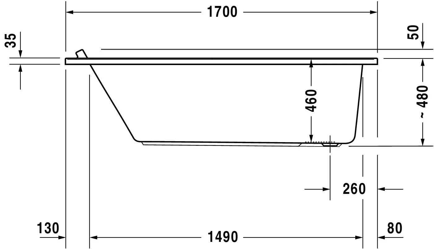 Duravit Whirlwanne „Starck“ rechteck 1700 × 750 mm, Fußablauf mit Combi-System E, in Weiß Duravit Whirlwanne „Starck“ rechteck 1700 × 750 mm, Fußablauf mit Combi-System E, in Weiß