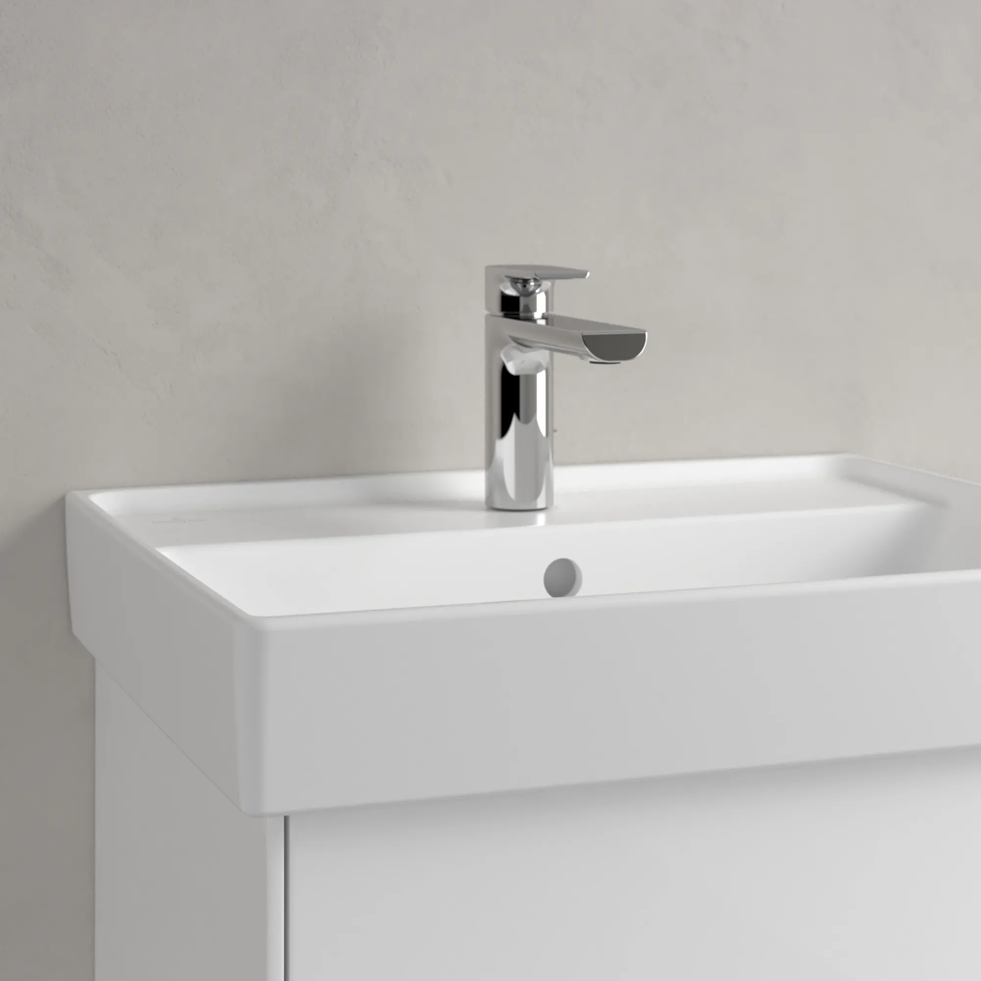 Villeroy & Boch Wandwaschtisch aus TitanCeram „Collaro“ 550 × 440 × 160 mm, mit Hahnlochbohrung, Hahnlochposition mittig in Stone White Villeroy & Boch Wandwaschtisch aus TitanCeram „Collaro“ 550 × 440 × 160 mm, mit Hahnlochbohrung, Hahnlochposition mittig in Stone White